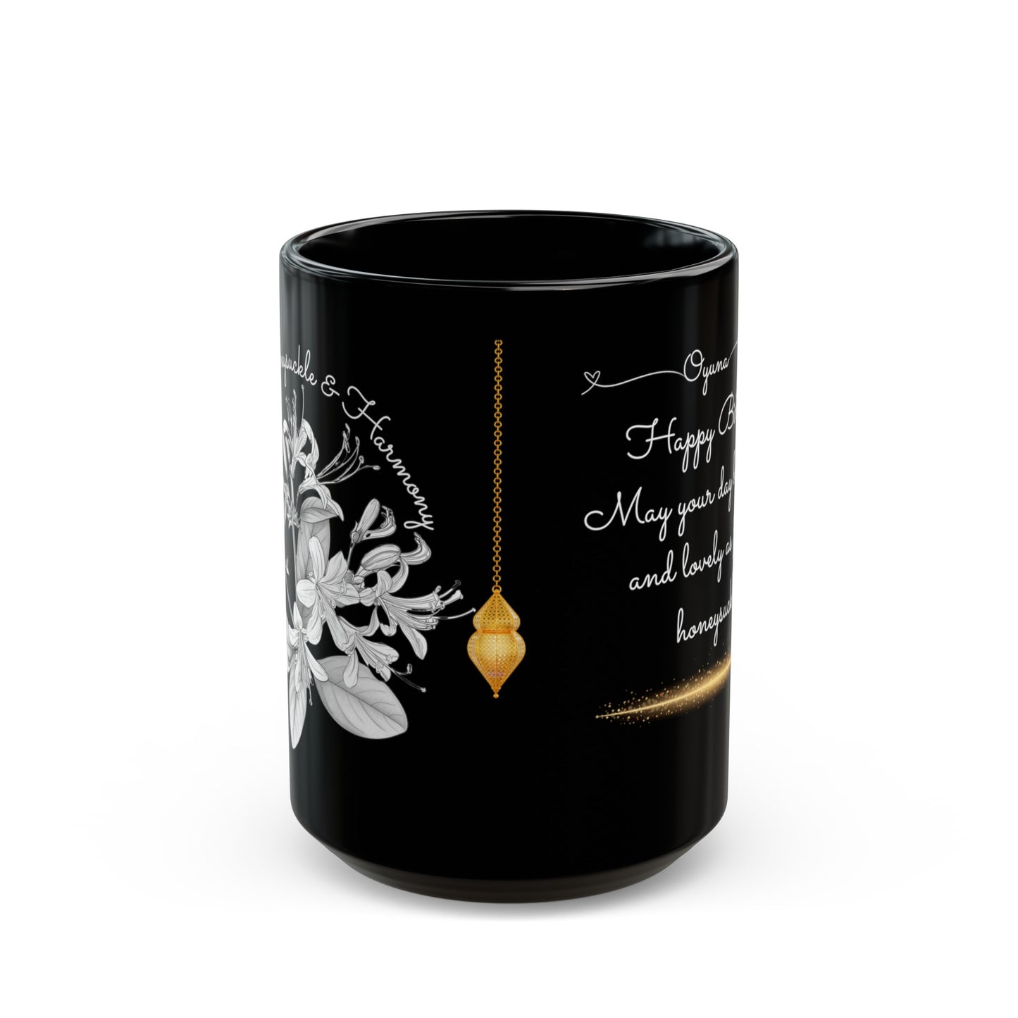 Happy Birthday, June, Honeysuckle, Customized Ceramic Black Mug (11oz, 15oz)