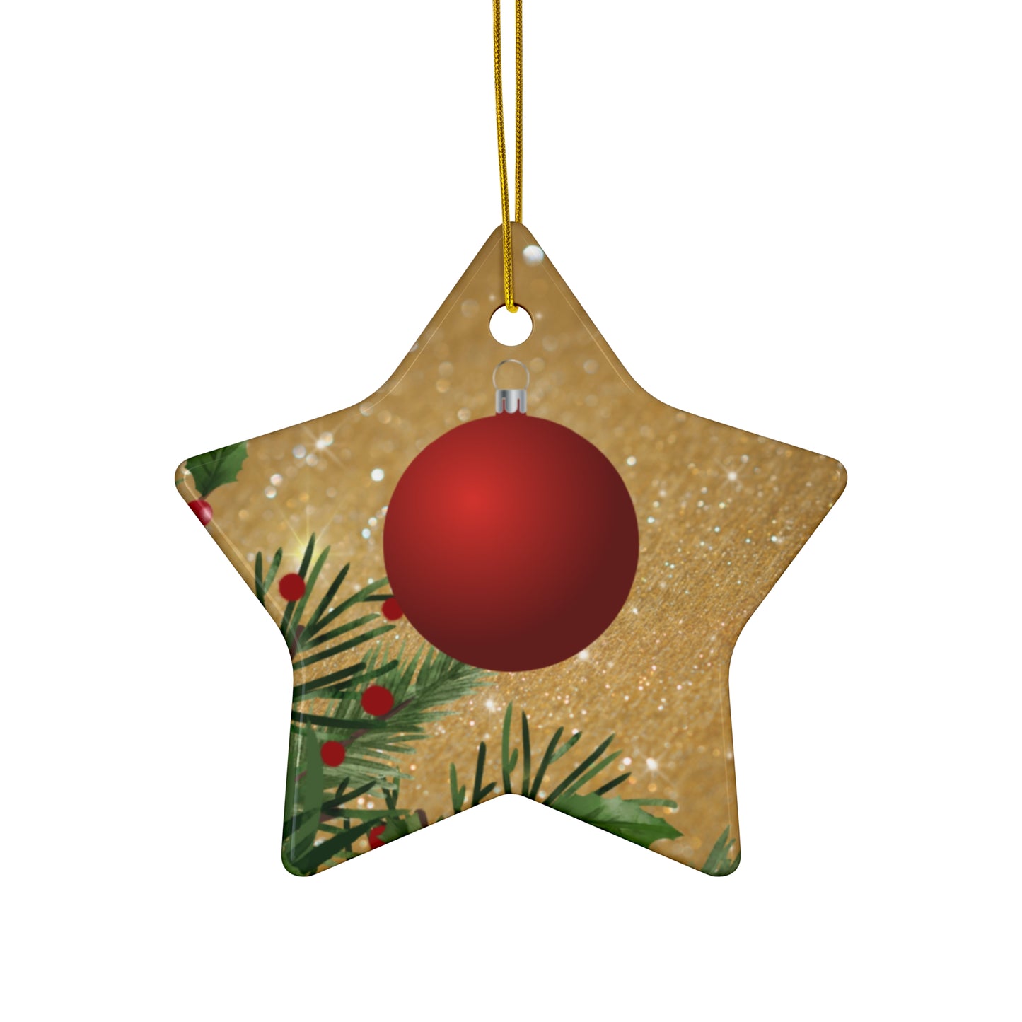 Festive Red Glow - Ceramic Ornament, 4 Shapes