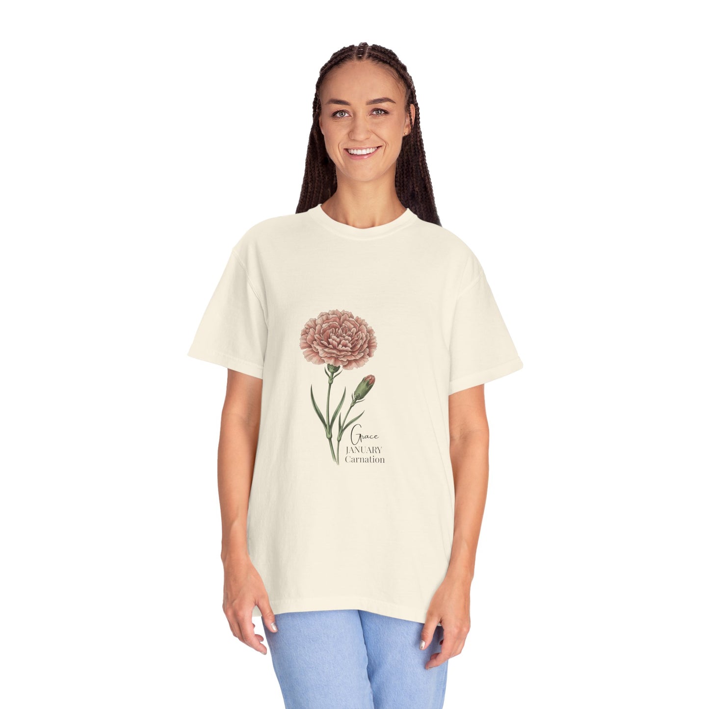 January Carnation Birth Flower T-Shirt – Customizable - 14672