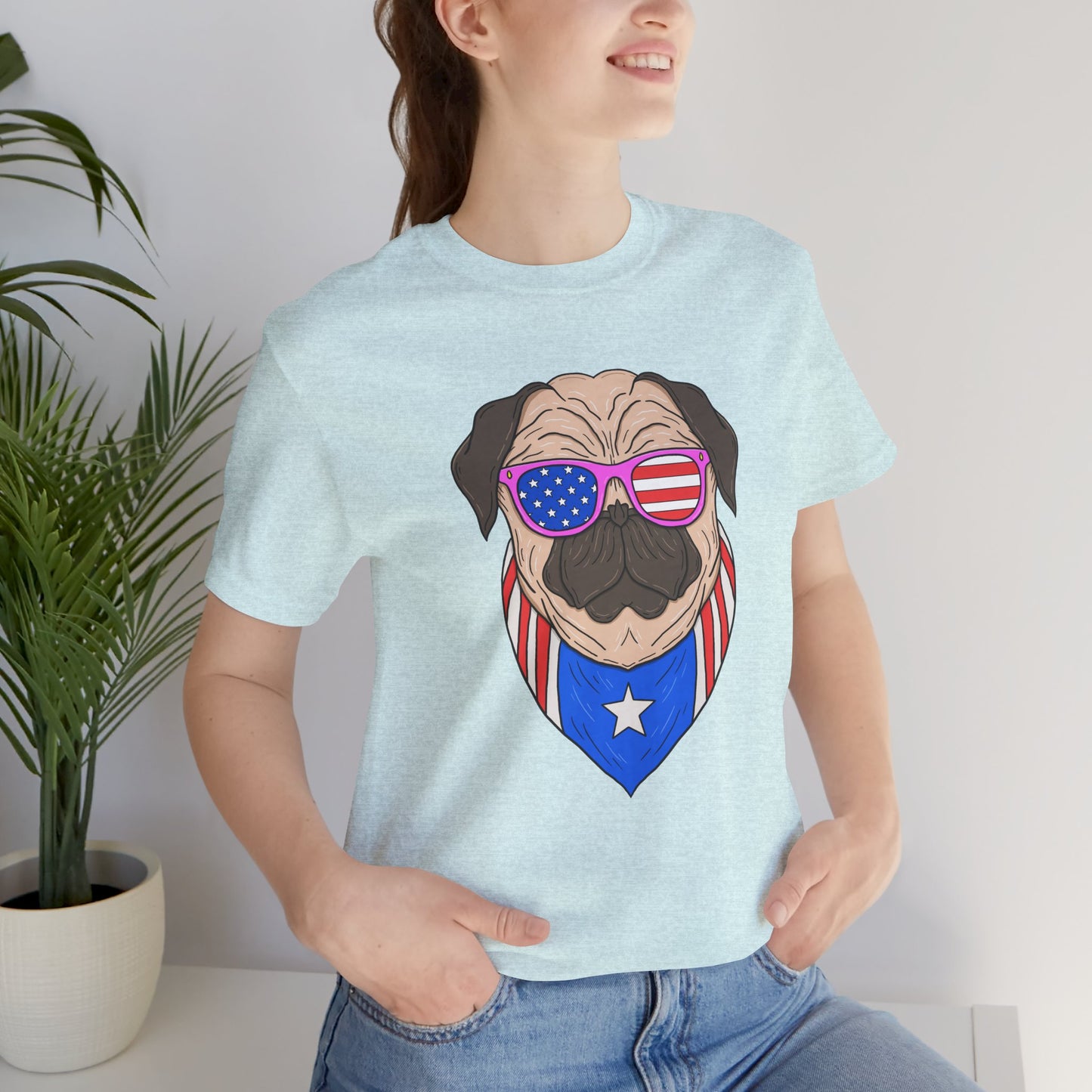 Patriotic Pug Tee, Independence Day T-Shirt, Dog Lovers Gift, Summer Casual Wear, Fun Family Outing Shirt - 13733