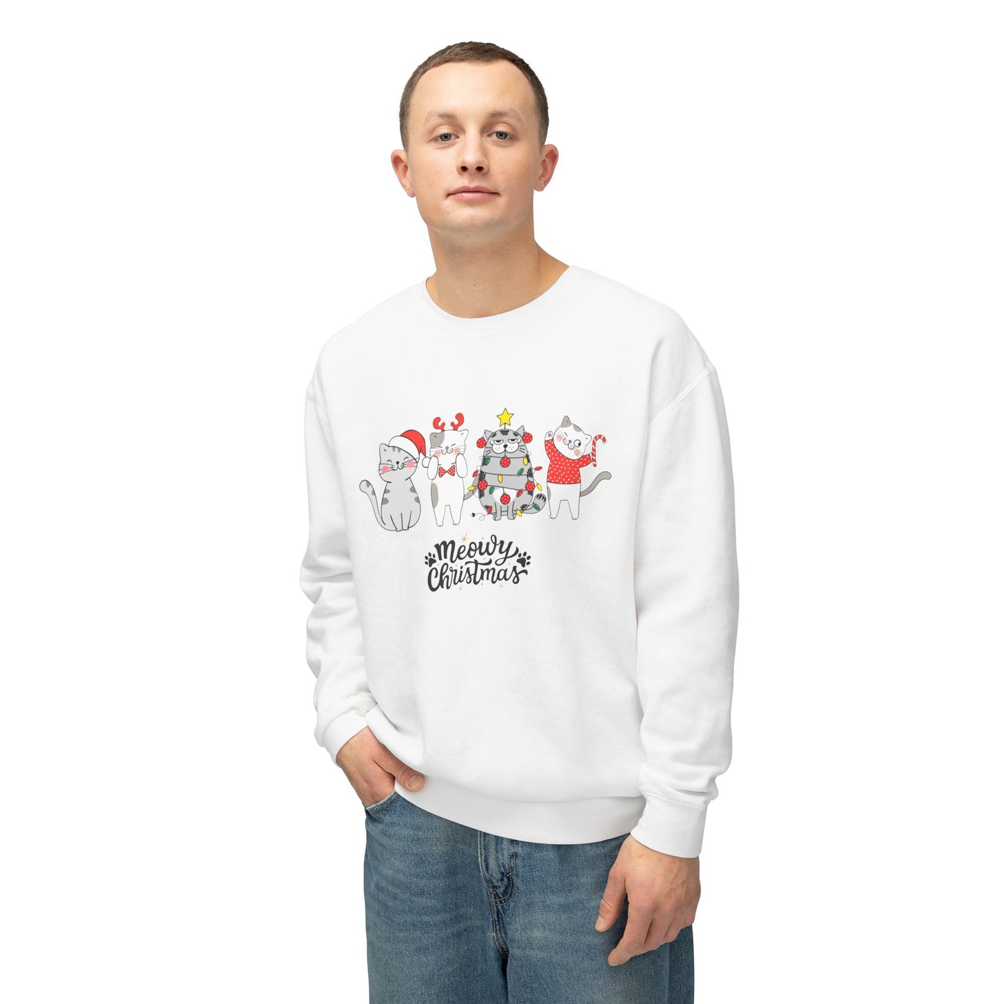 Meowy Christmas - Unisex Lightweight Crewneck Sweatshirt