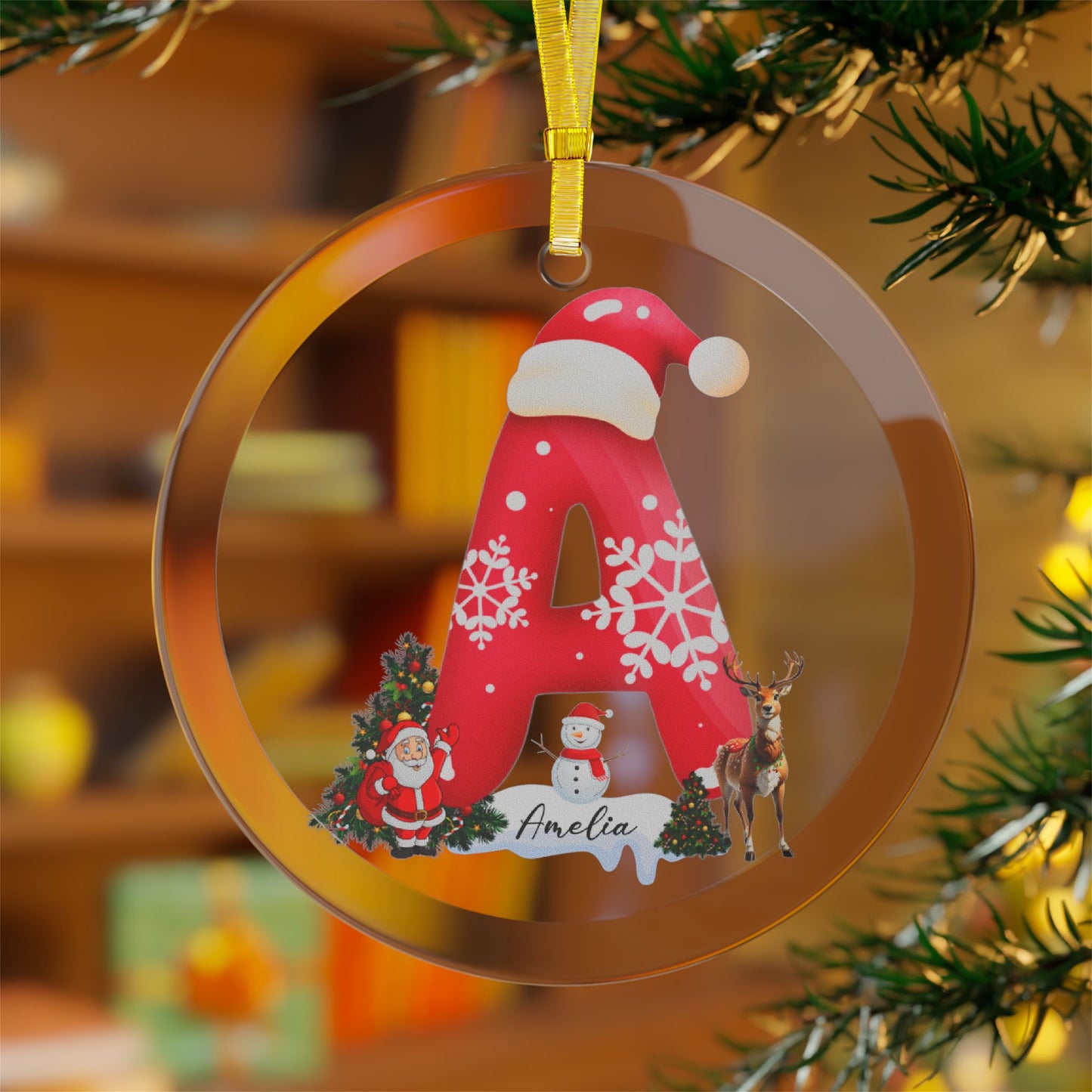 Amelia, Christmas Letters with Names, Customizable - Glass Ornaments - 10315