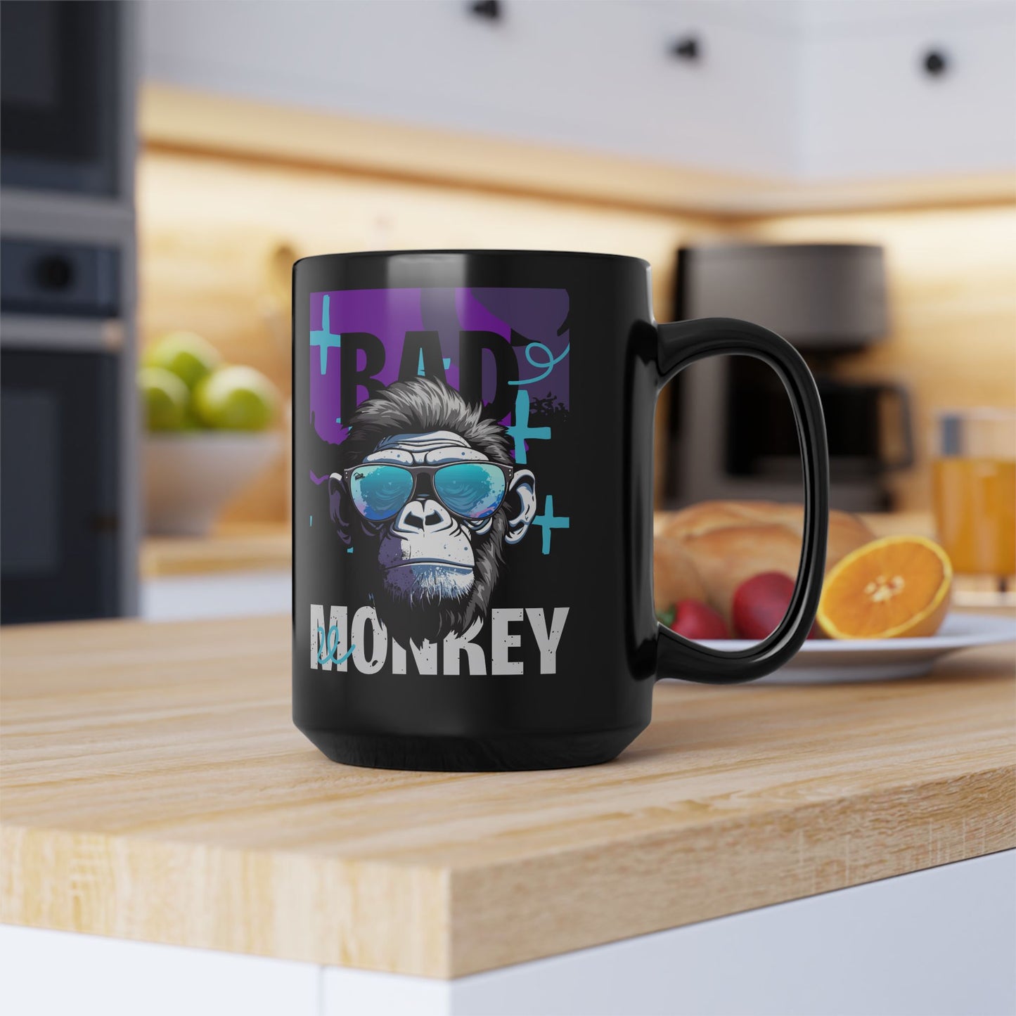 Bad Monkey Black Mug: Fun Coffee Cup for Gift, Black Ceramic Mug, Unique Mug for Animal Lovers, Cool Office Mug - 14081
