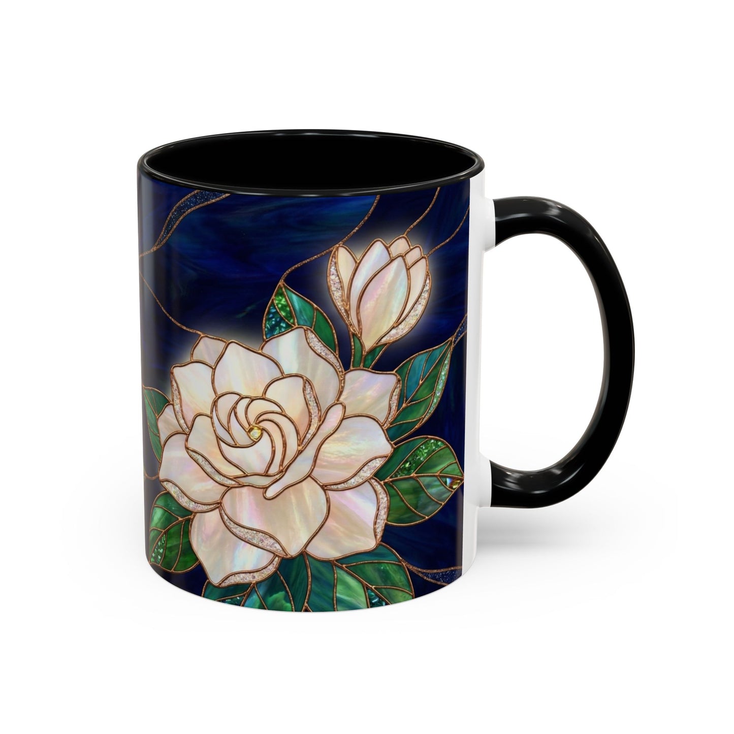Gardenia Floral Accent Coffee Mug  - Stained-Glass Design (11/15oz) - 14567