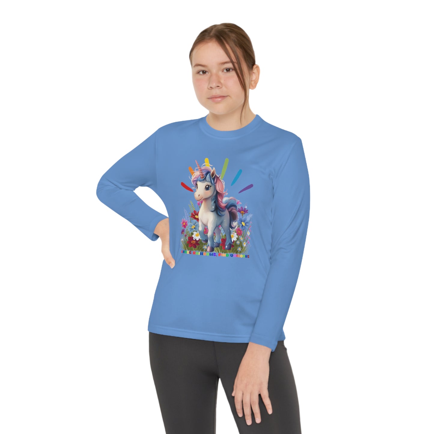 Chase Rainbows, Find Unicorns - Youth Long Sleeve Competitor Tee