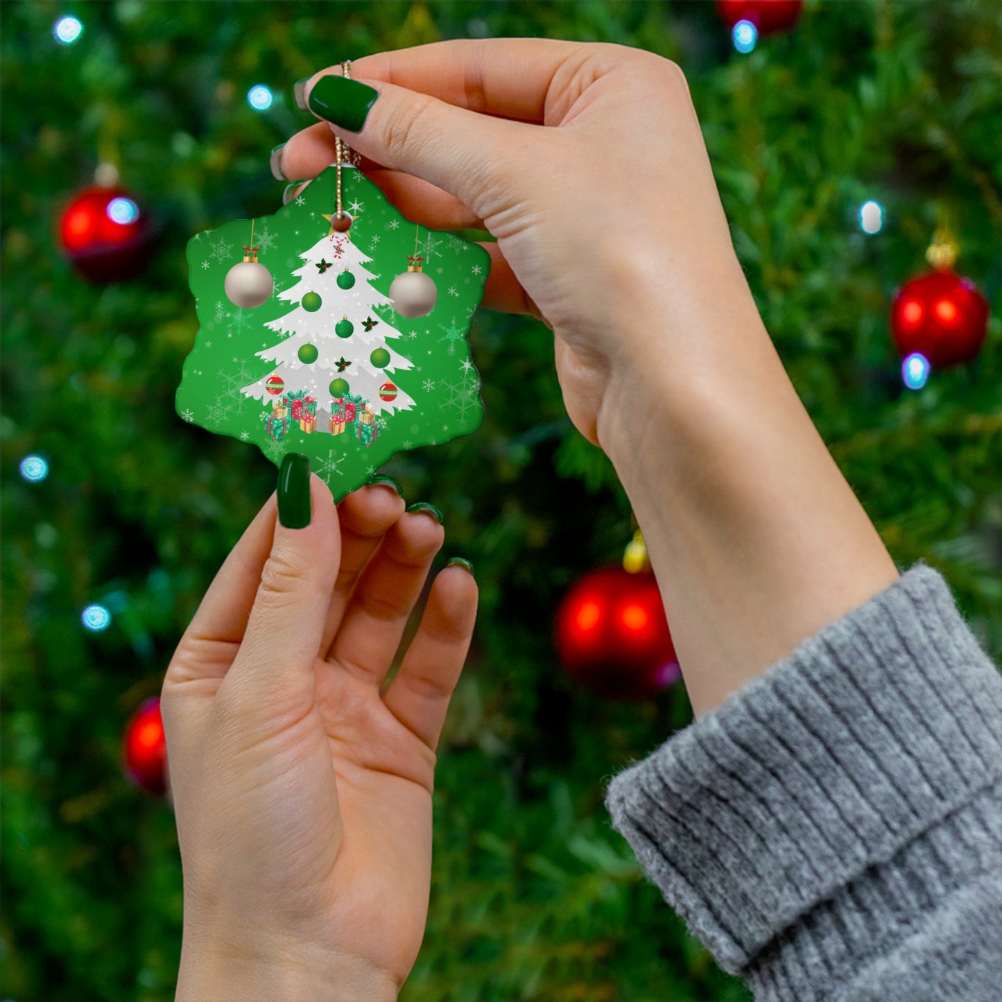 Snow Tree - Ceramic Ornament, 4 Shapes