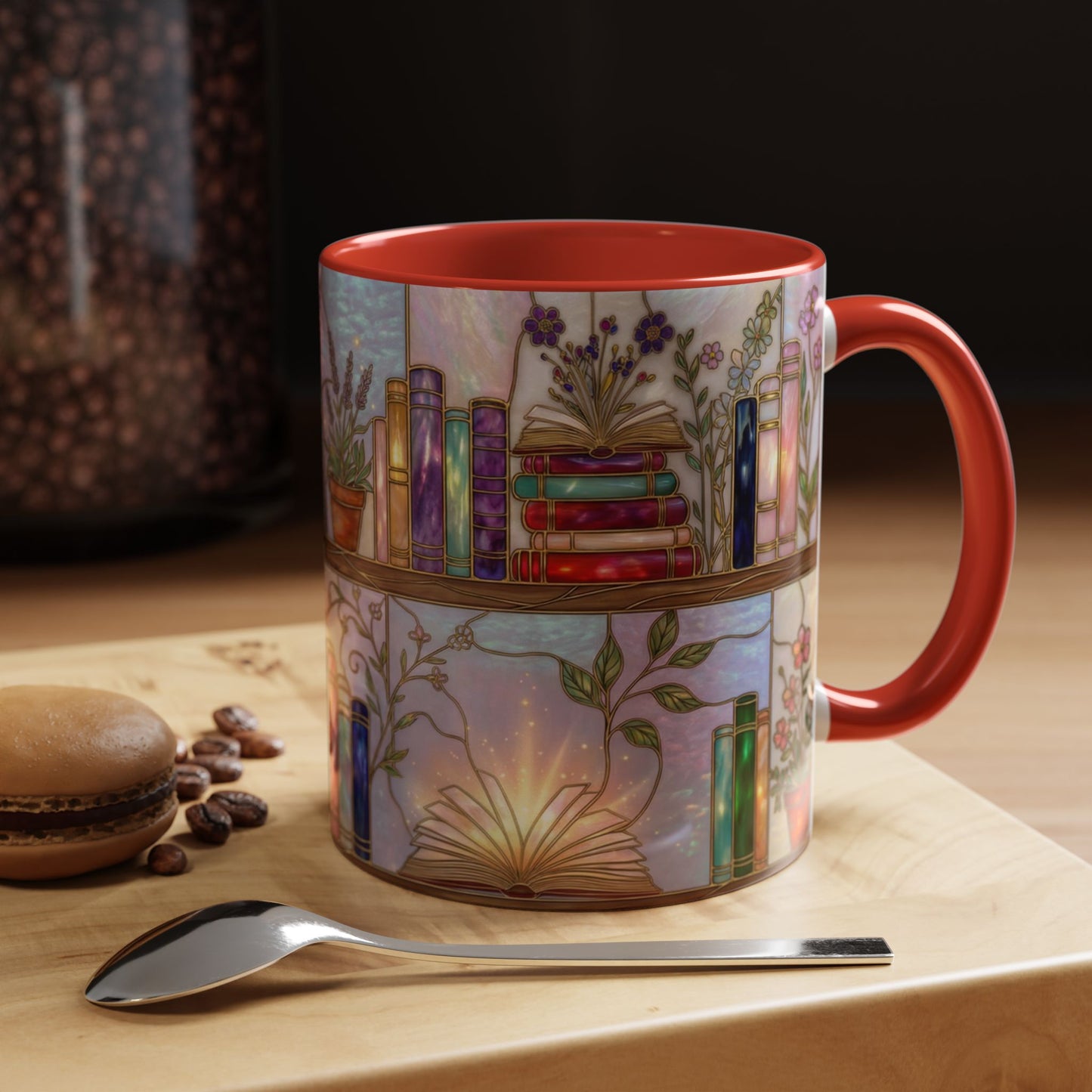 Magic Book Shelf Accent Coffee Mug — Stained Glass Design (11/15 oz) - 14529