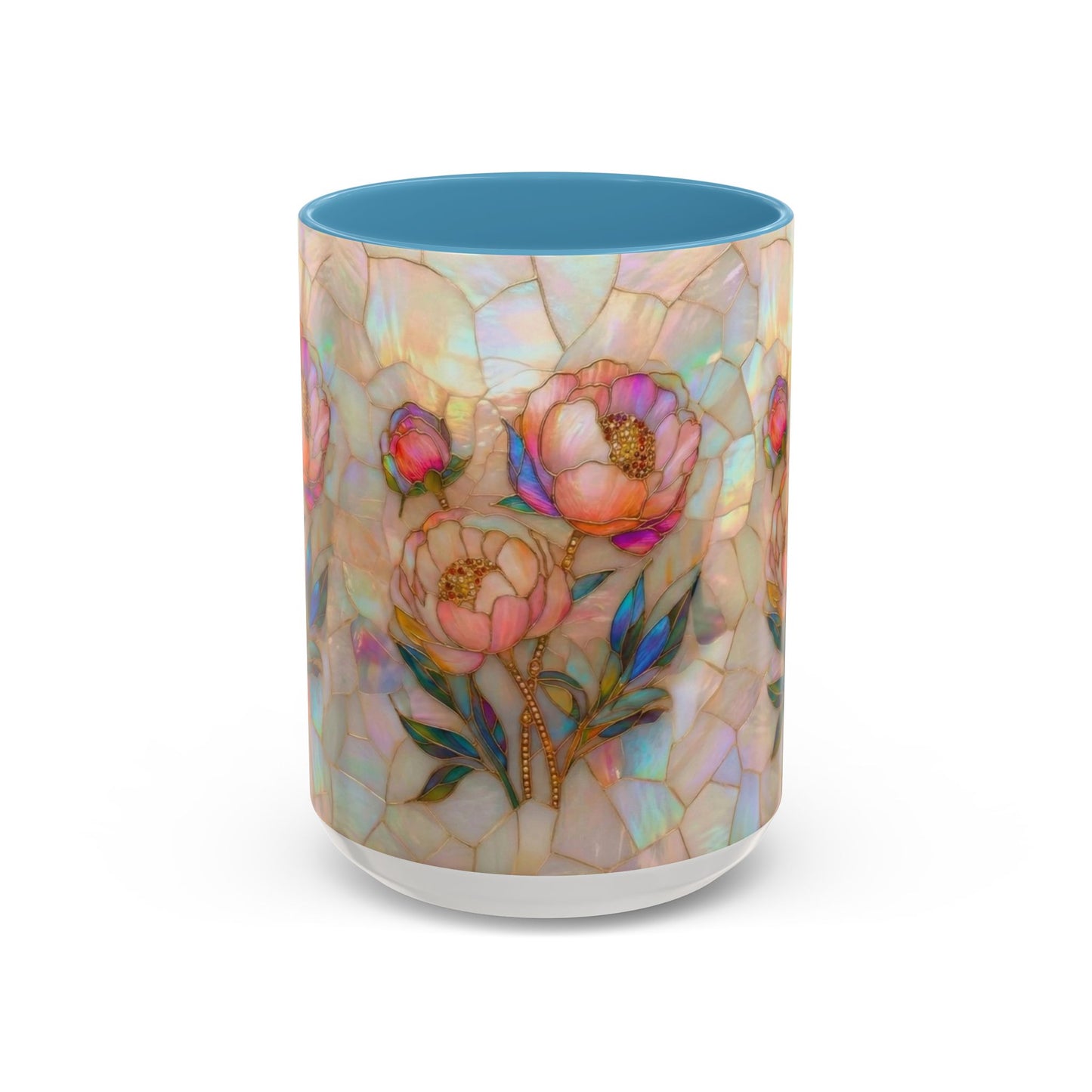 Peony Stained Glass Accent Coffee Mug – Floral Art 11/15oz - 14519