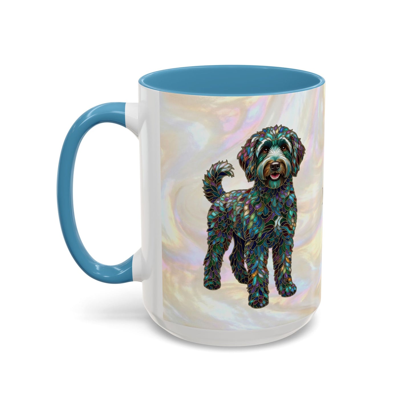 Personalized Labradoodle Dog Mug — Custom Name Accent Coffee Mug (11/15 oz) with Stained Glass Art - 14526