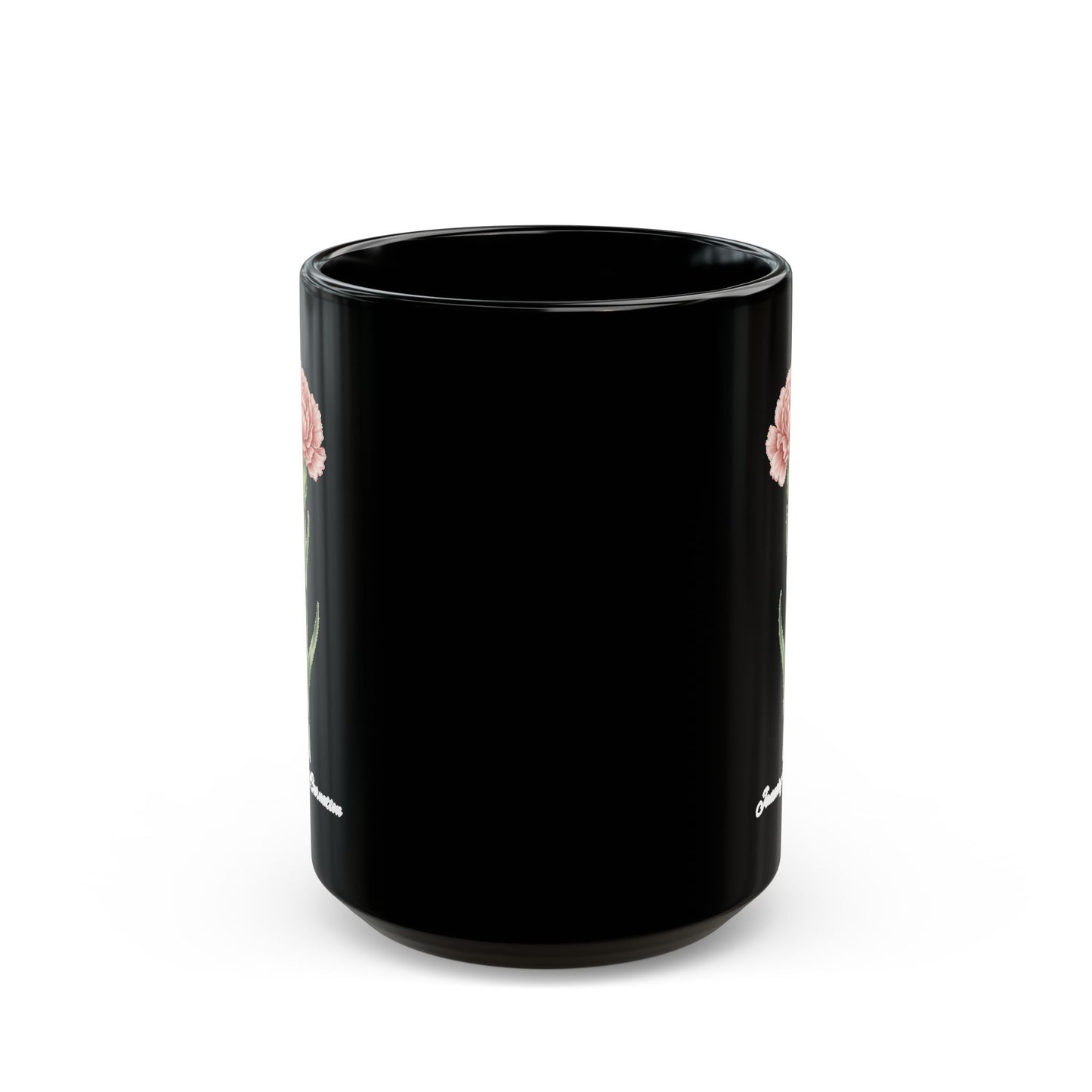 January Carnation Birth Flower Black Mug – Customizable (11oz & 15oz) - 14670
