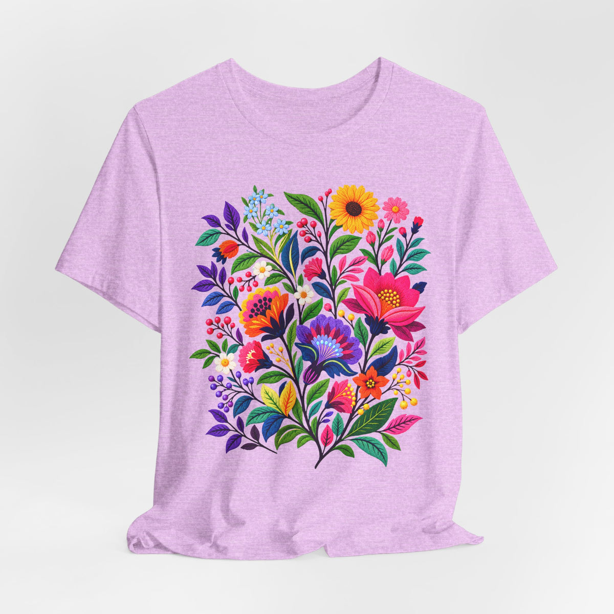 Bright Folk Art Floral T-Shirt, Colorful Flower Bouquet Tee - 14513