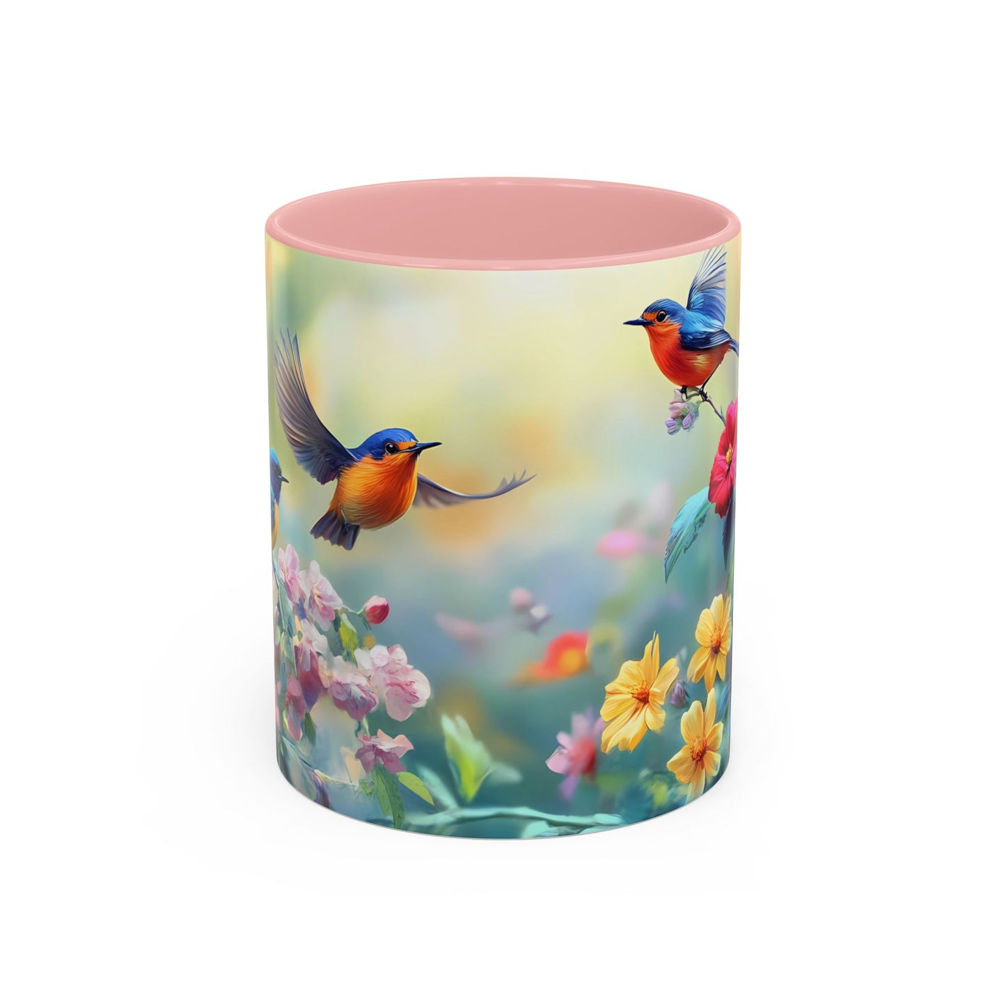 Charming Nature-Inspired Accent Coffee Mug with Colorful Birds & Flowers - 11913