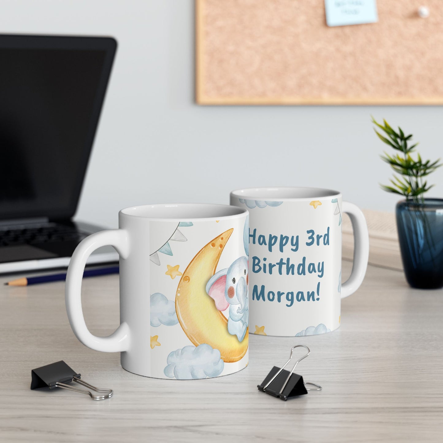 Happy Birthday Elephant Ceramic Mug | Custom Gift For Kids, Cute Animal Mug, Kids Birthday - 13954