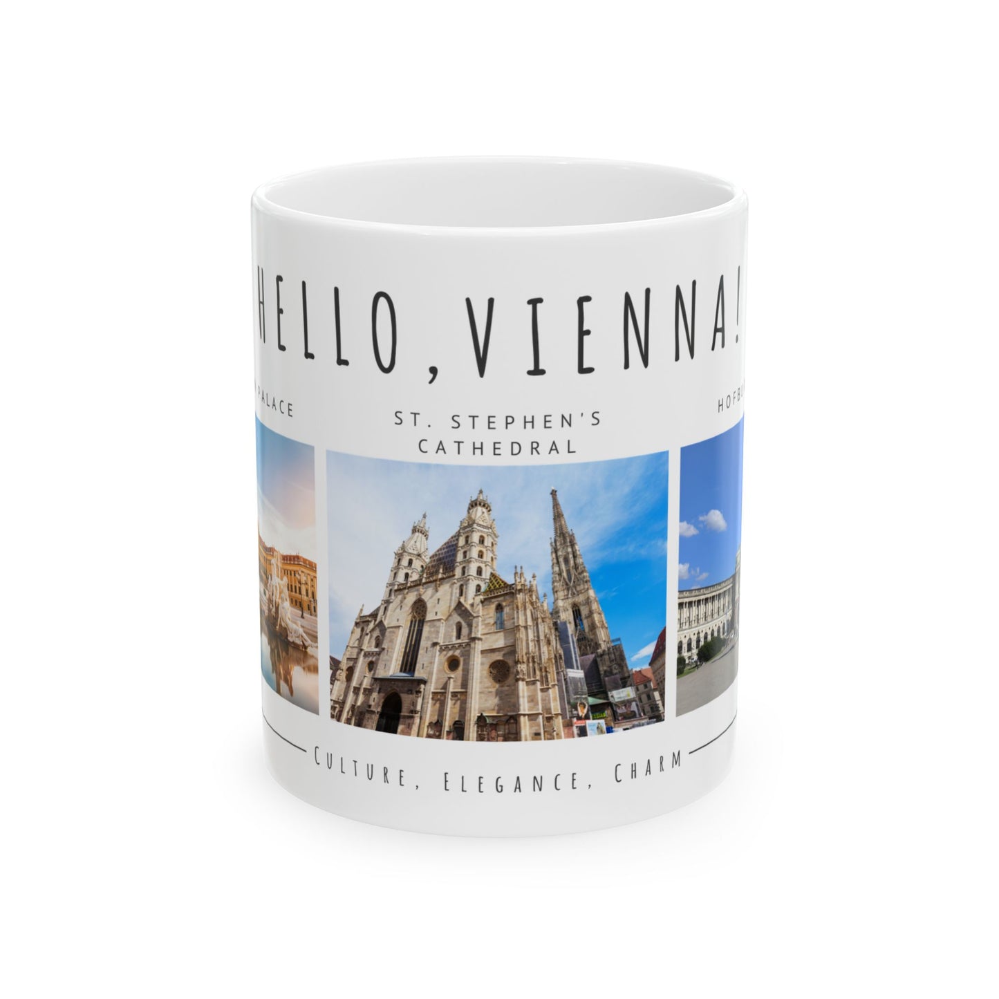 Hello Vienna! Scenic Ceramic Mug - 11oz & 15oz, Perfect for Travelers & Coffee Lovers - 12166
