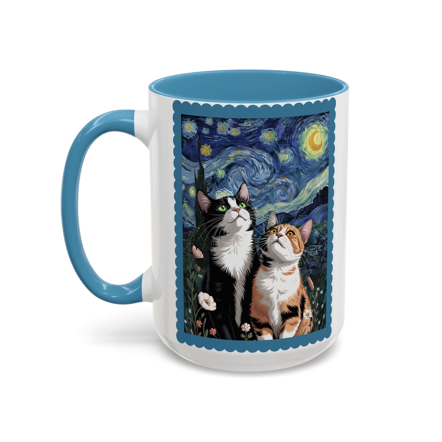 Van Gogh Inspired Cats Art Mug – Personalized Valentine’s Gift with Custom Names & Established Year (11oz / 15oz)  - 14767