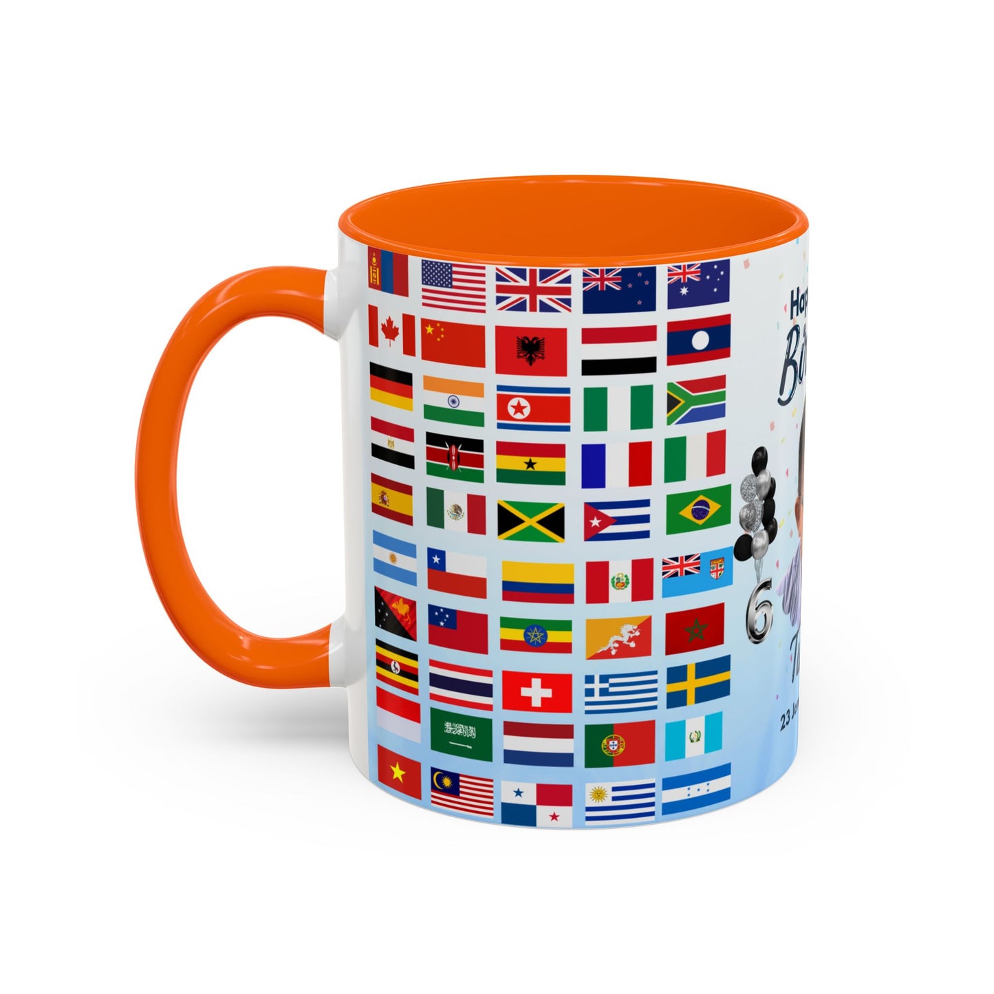 Kids, Happy Birthday, World Flag Fan, Details Customizable - Accent Coffee Mug (11, 15oz) - 11232