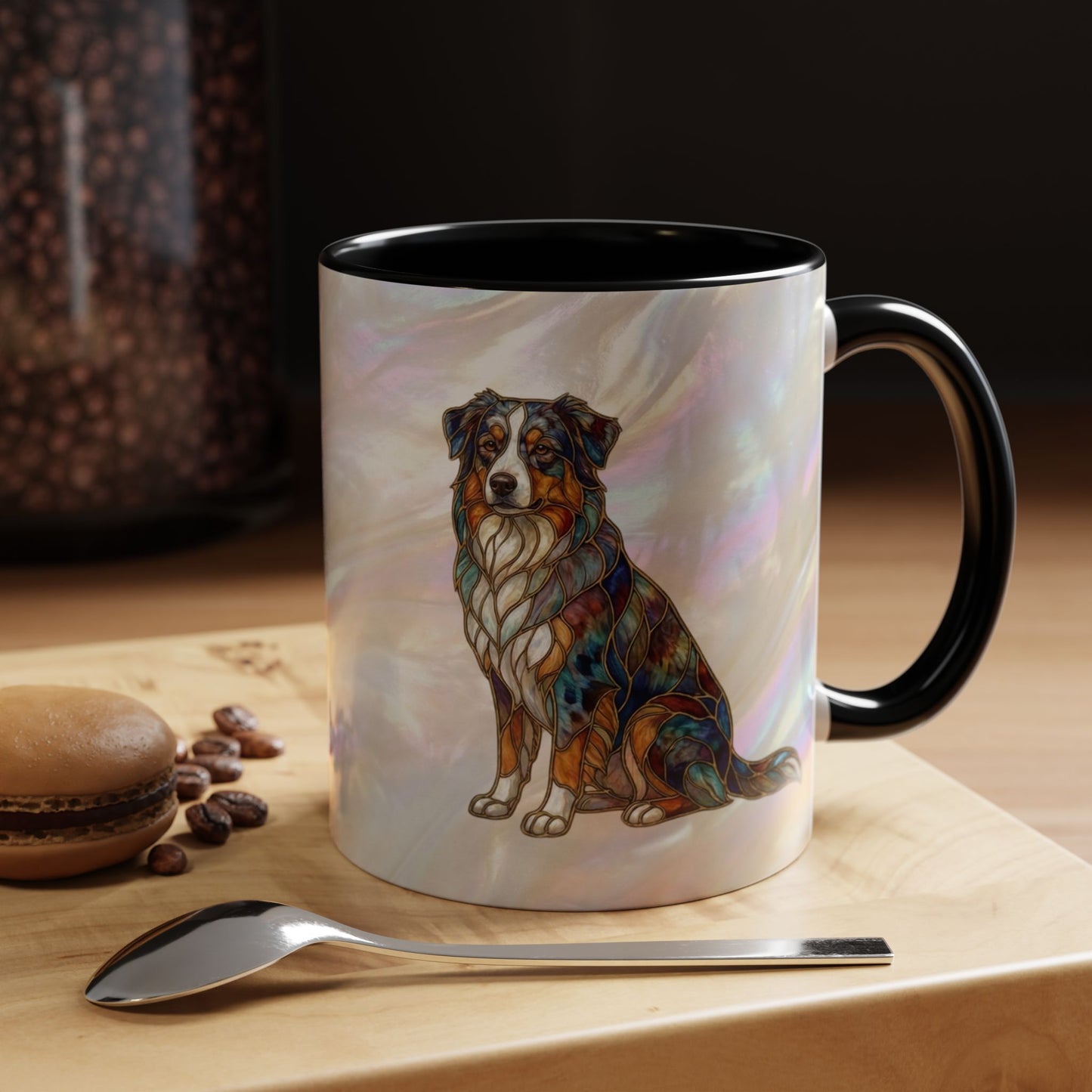Australian Shepherd Accent Coffee Mug — Stained Glass Design (11/15oz) -14614