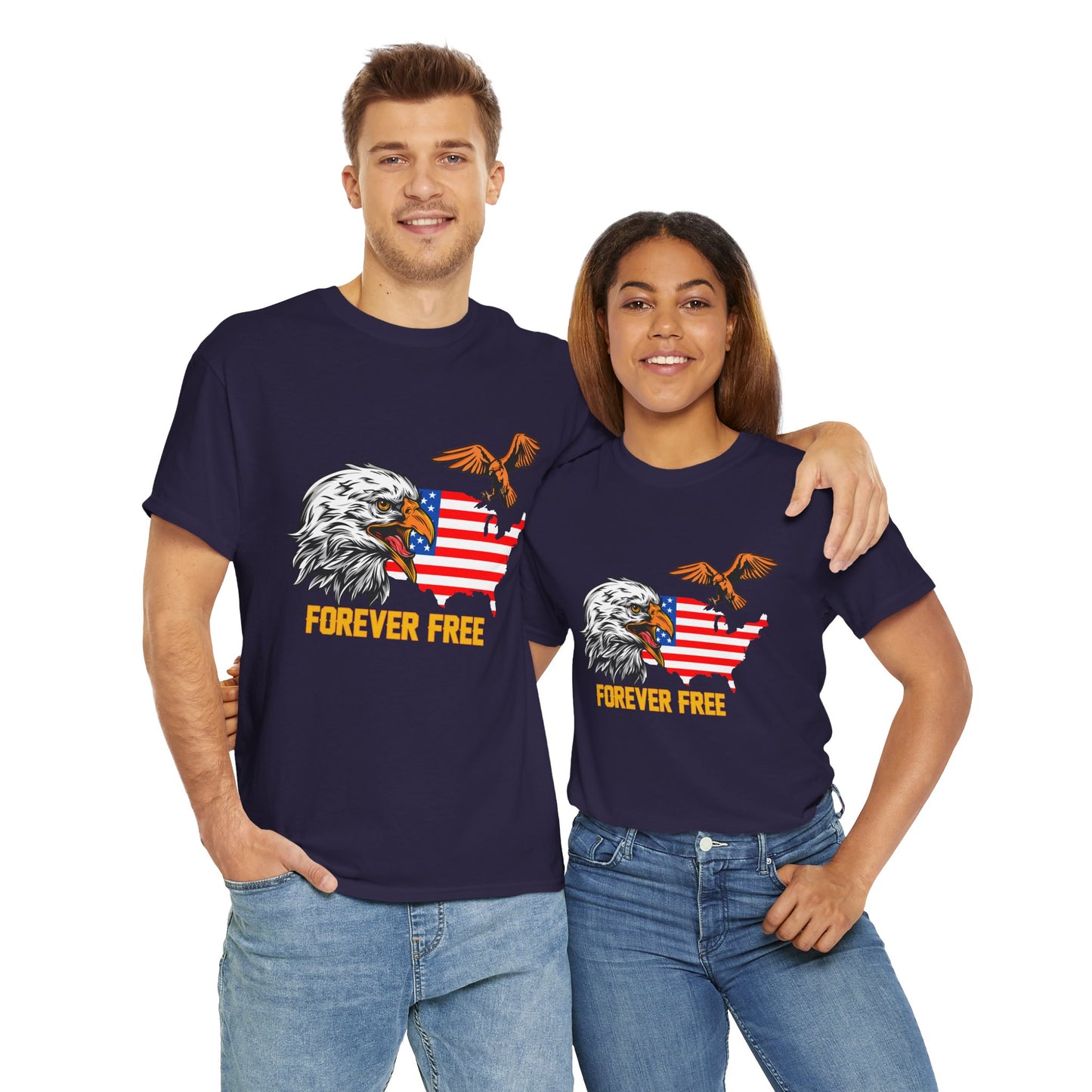 Unisex Heavy Cotton Tee with "Forever Free" Design - Perfect for Patriotic Events, July 4th Celebrations, Gifts, Summer Wear, Casual Outfits - 13692