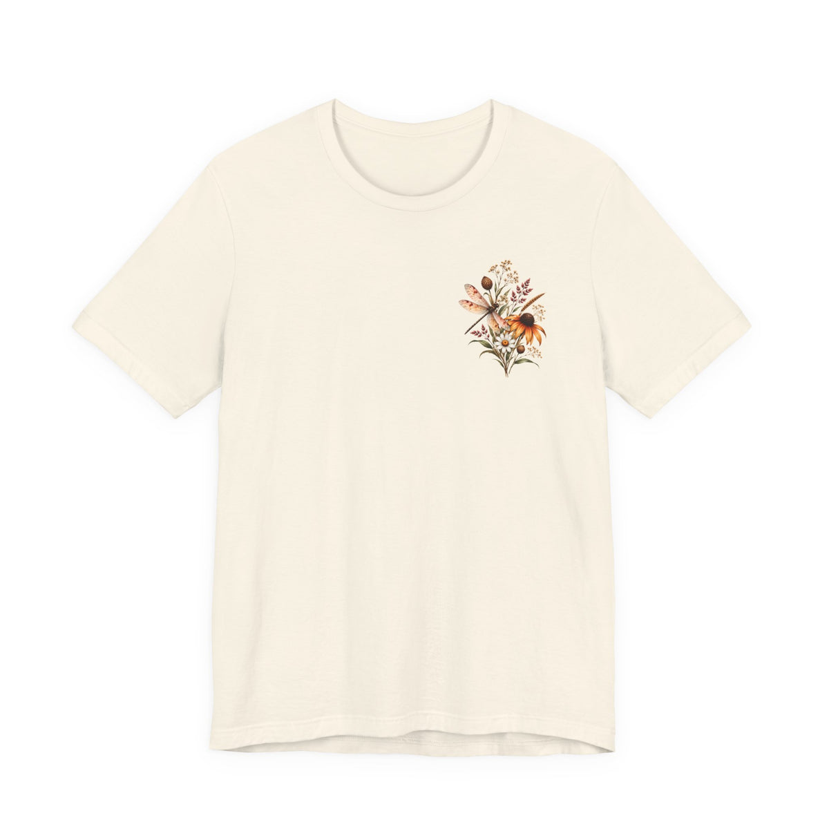 Vintage Wildflower & Dragonfly T-Shirt, Botanical Front & Back Tee - 14549