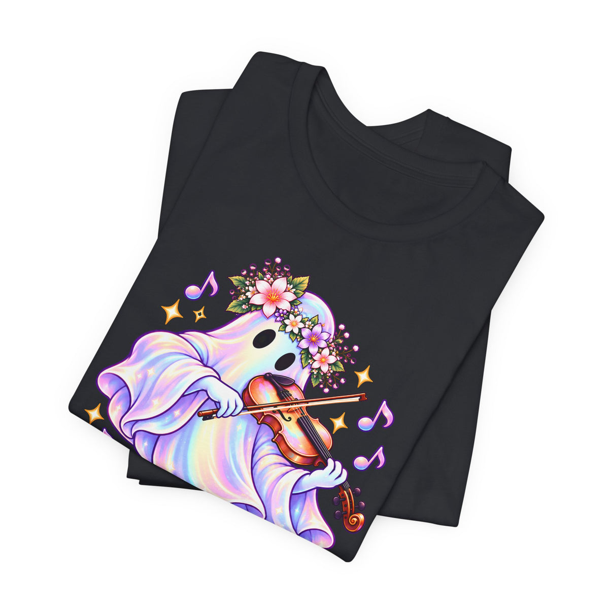 Ghost Violin T-Shirt, Cute Pastel Floral Music Lover Tee - 14528