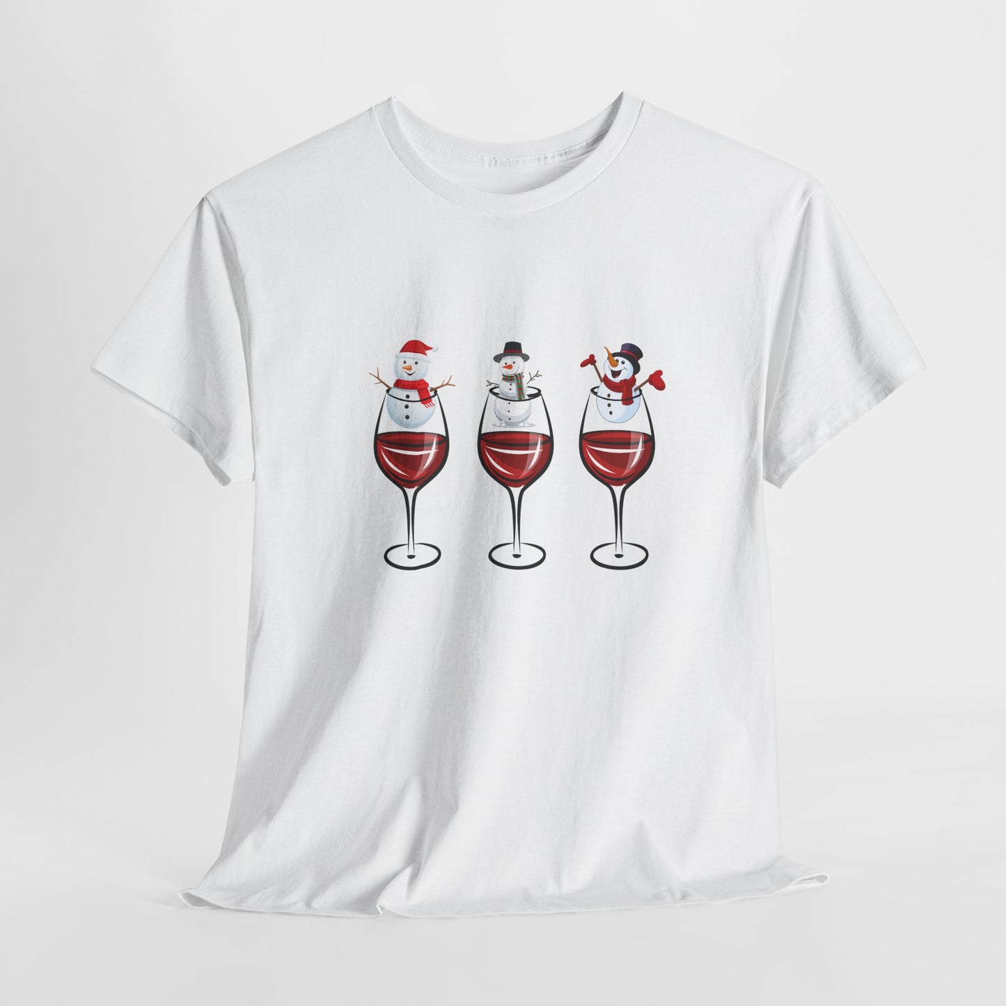 Snowmen & Glass of Wine - Unisex Heavy Cotton Tee