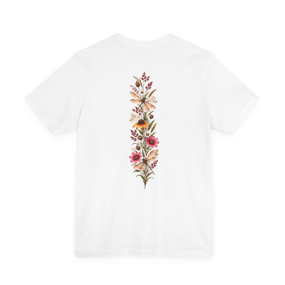 Vintage Wildflower & Dragonfly T-Shirt, Botanical Front & Back Tee - 14549