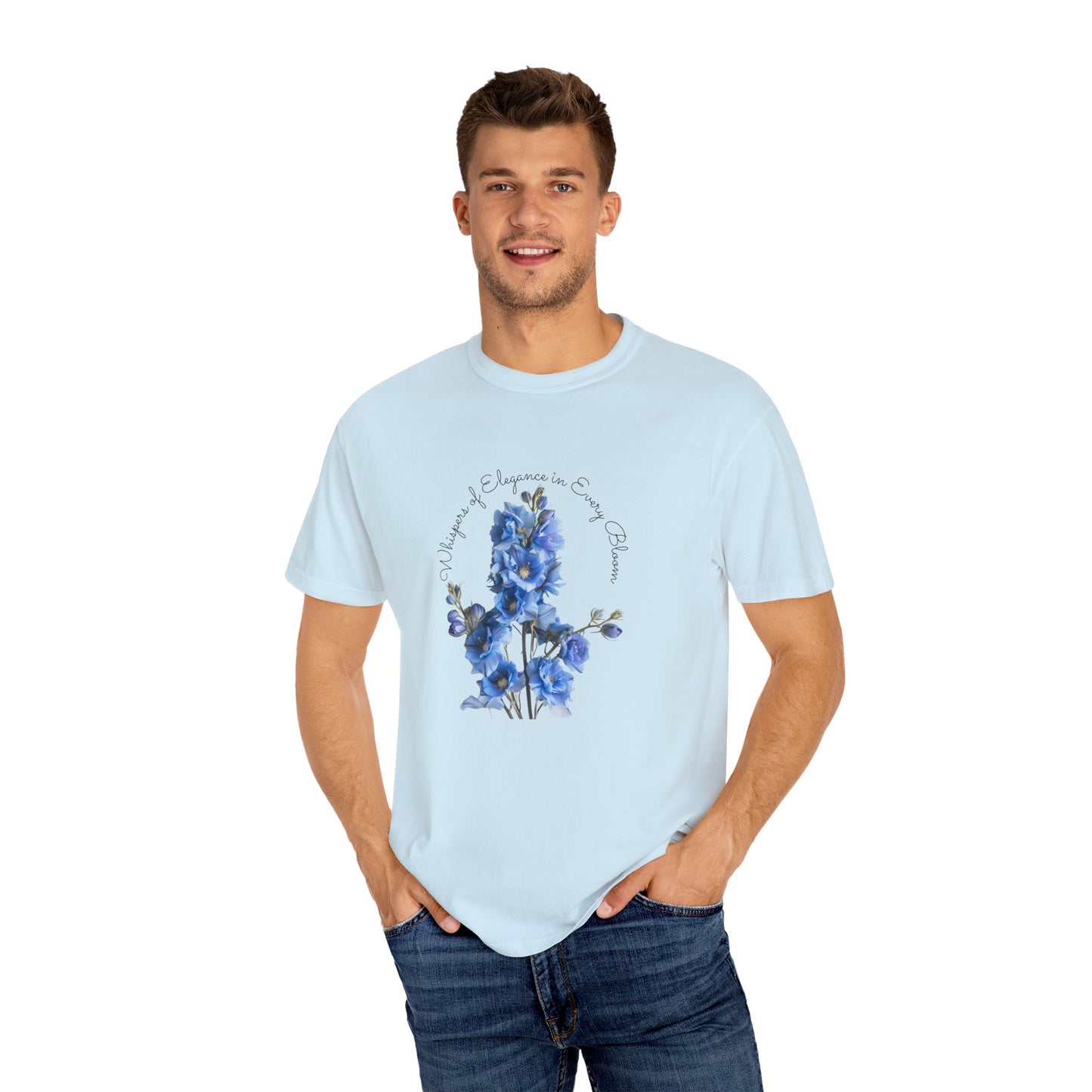 Happy Birthday, July, Delphinium - Unisex Garment-Dyed T-shirt - 10414