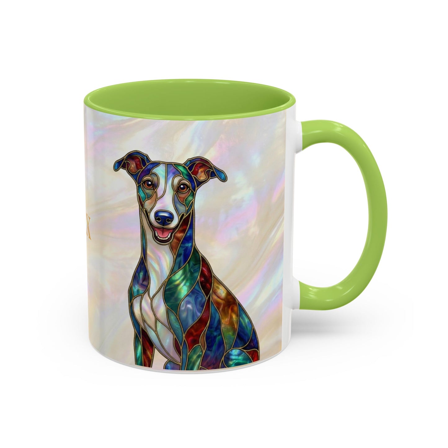 Personalized Greyhound Coffee Mug – Stained Glass Dog Accent Mug (Name Customizable)  - 14523