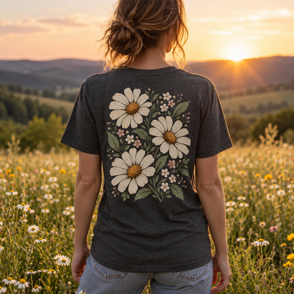 Daisy Garden T-Shirt, Vintage Floral Graphic Tee - 14985