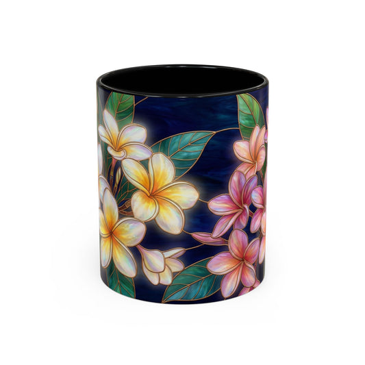 Plumeria Floral Accent Mug —  Stained Glass Design (11/15oz) - 14545