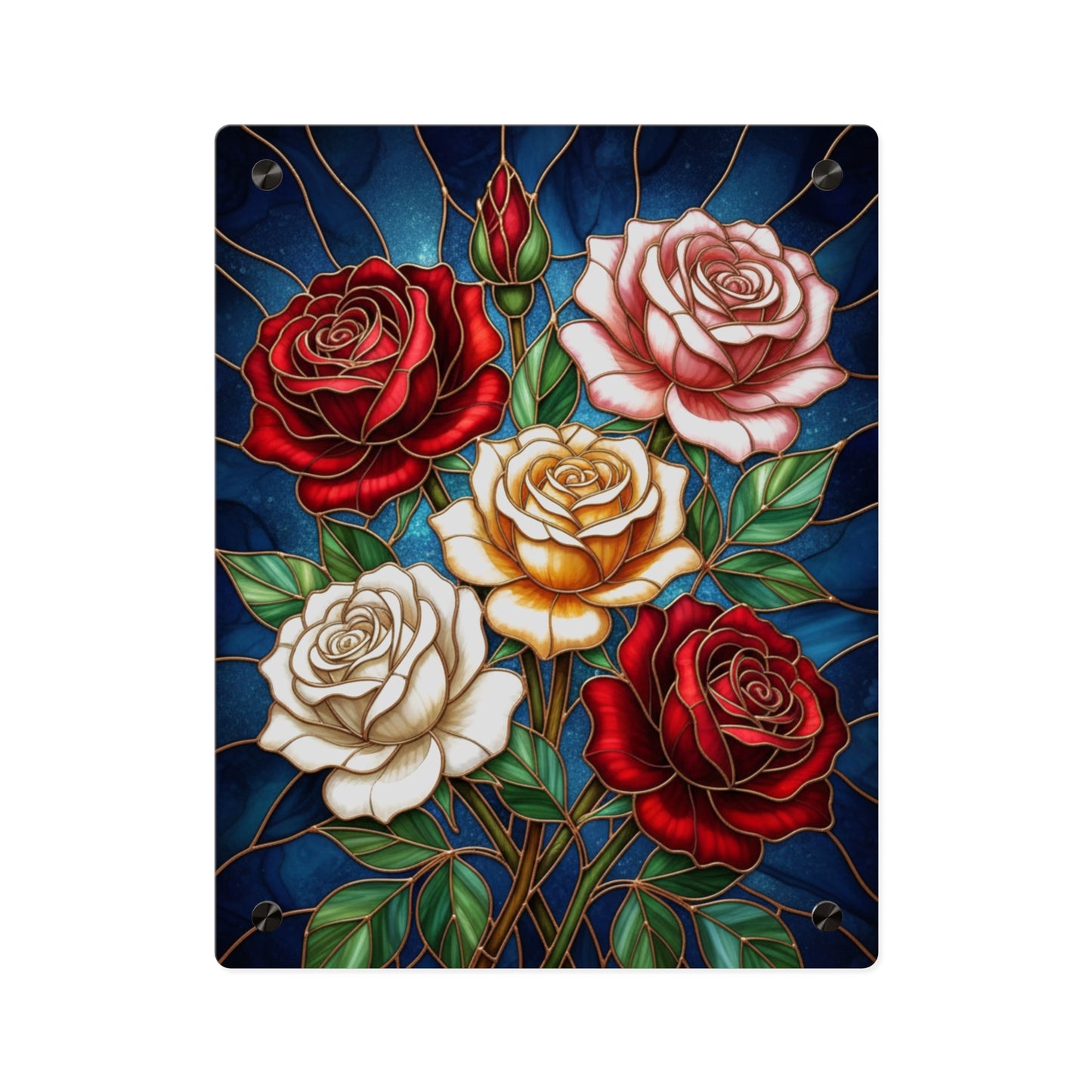 Rose Stained Glass Acrylic Wall Art Panel — Floral Garden Decor - 14604