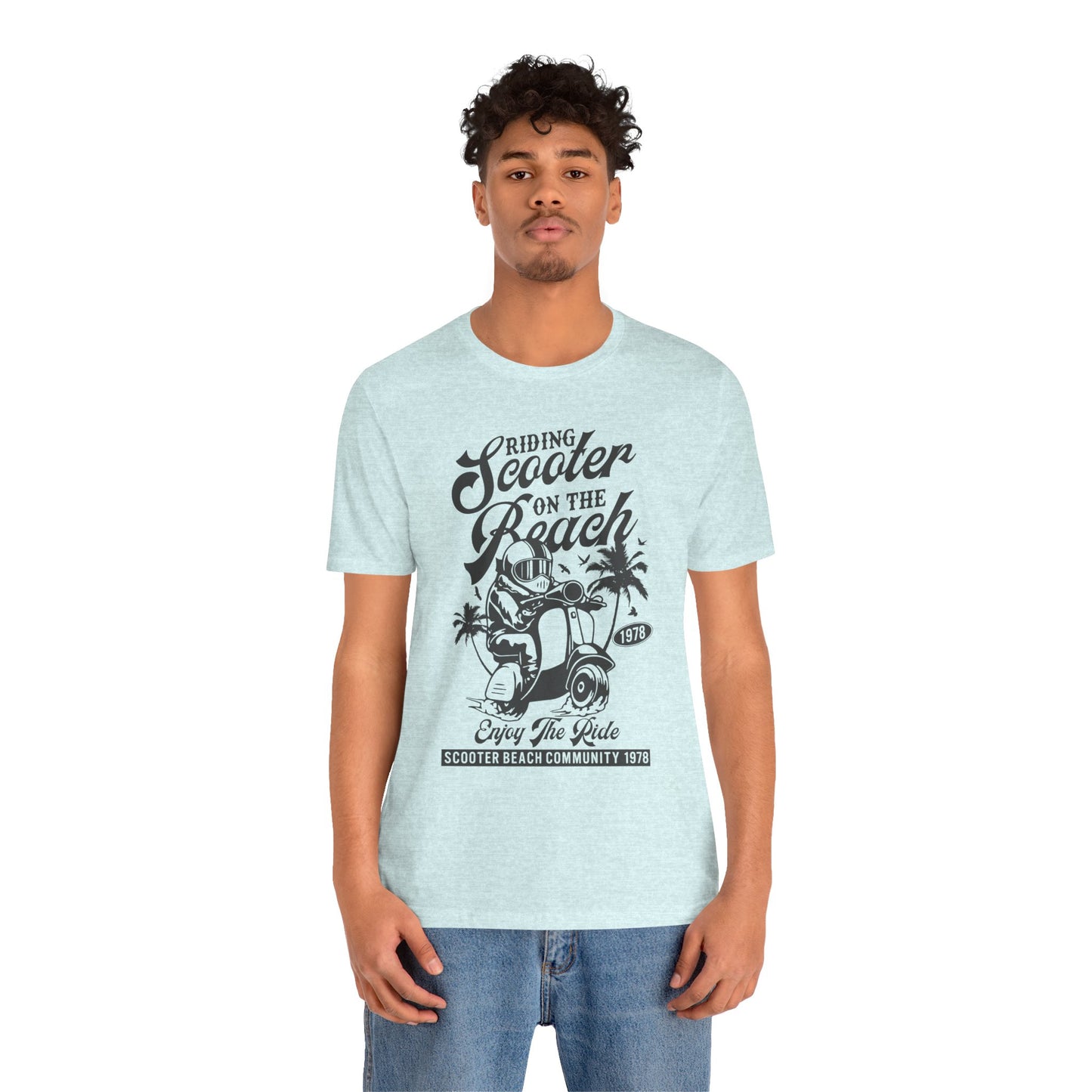Riding Scooter on the Beach, Enjoy the Ride - Unisex Jersey Short Sleeve Tee - 13254
