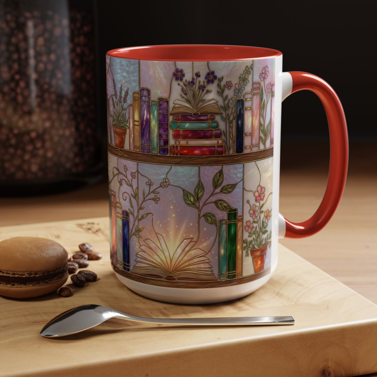 Magic Book Shelf Accent Coffee Mug — Stained Glass Design (11/15 oz) - 14529
