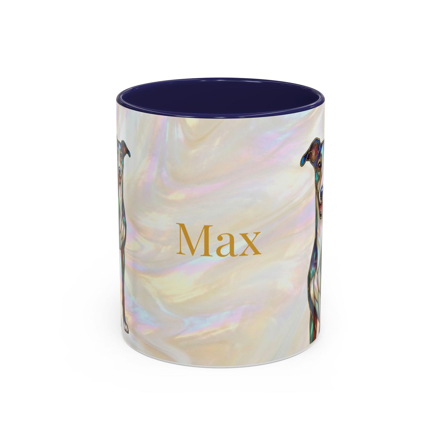 Personalized Greyhound Coffee Mug – Stained Glass Dog Accent Mug (Name Customizable)  - 14523