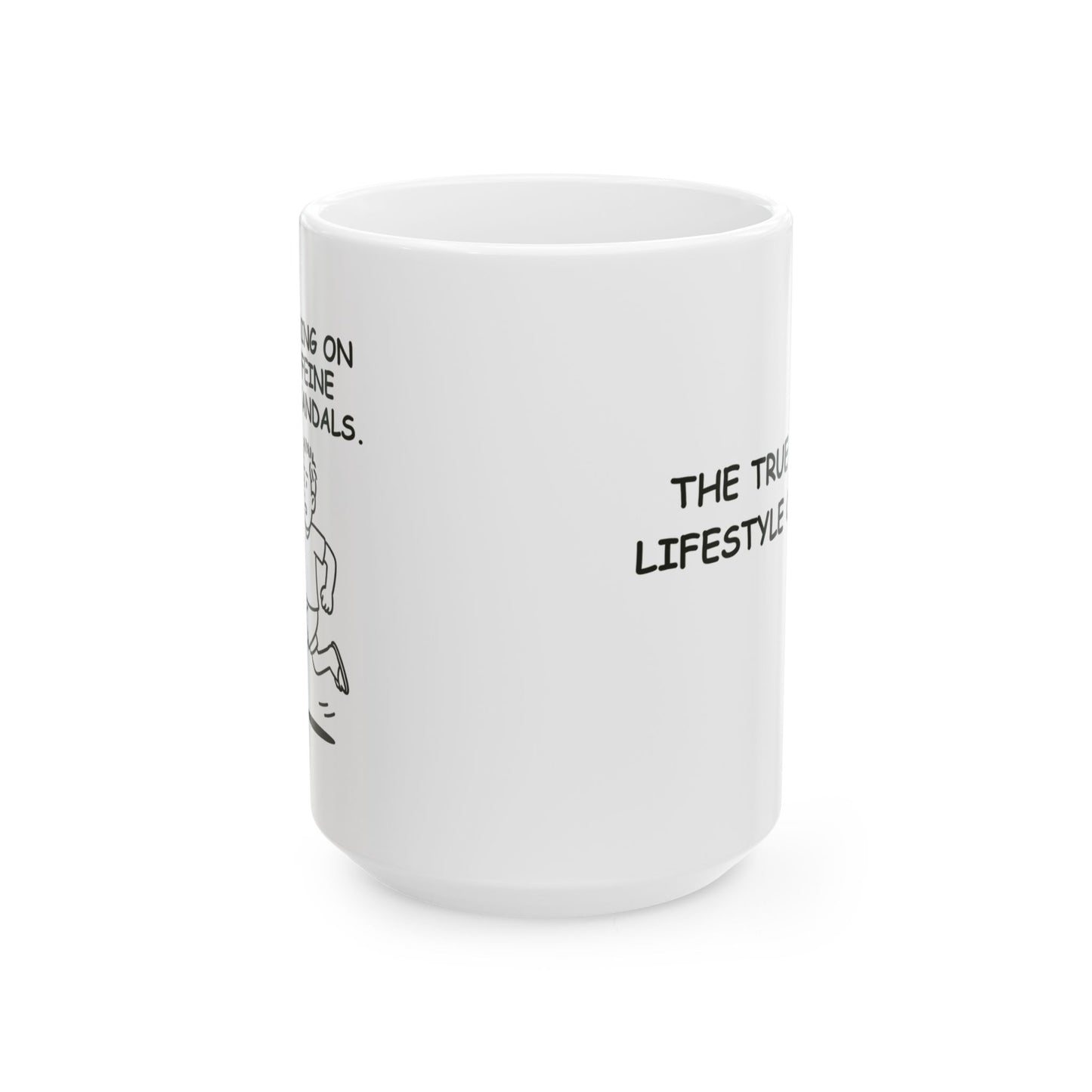 “Running on caffeine and jandals.” Ceramic Mug - 11oz & 15oz - 12887