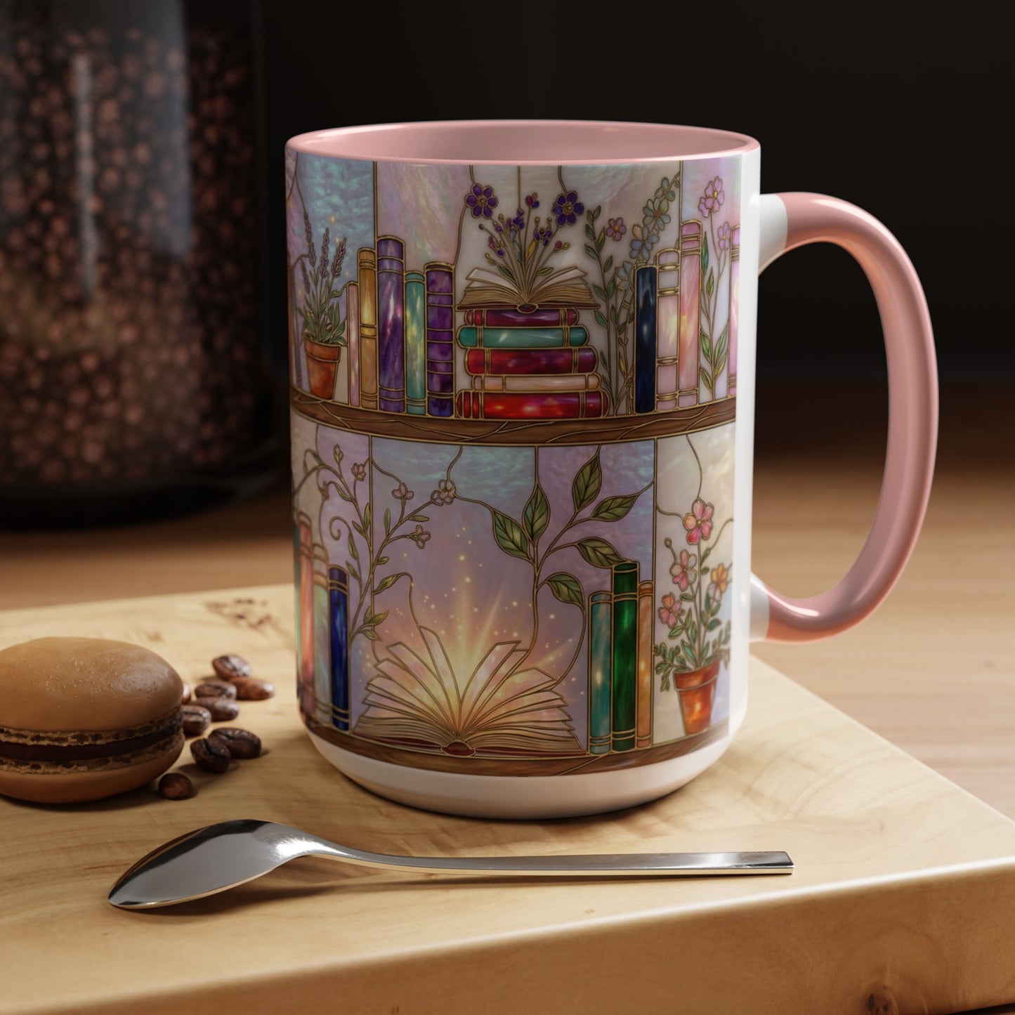 Magic Book Shelf Accent Coffee Mug — Stained Glass Design (11/15 oz) - 14529