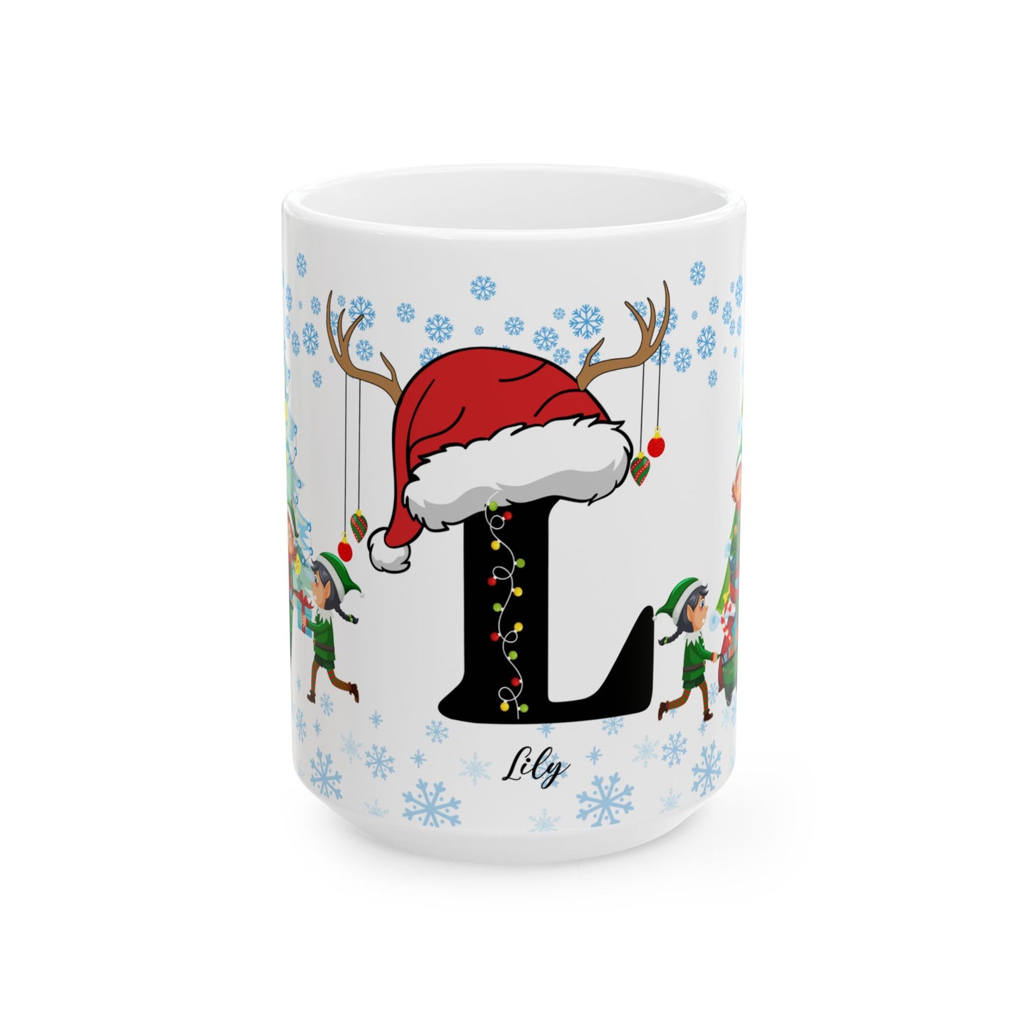 Christmas Letter L for Lily, Customizable - Ceramic Mug, (11oz, 15oz) - 10048