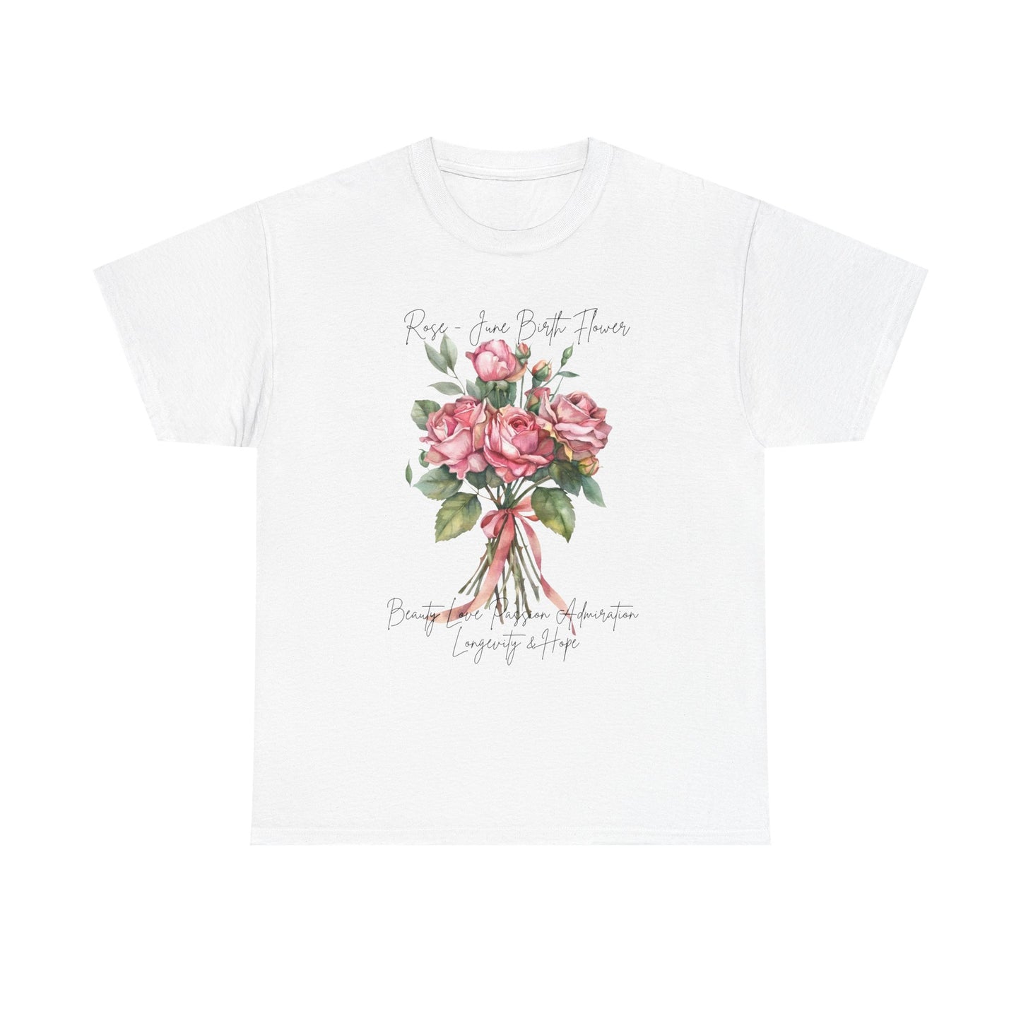 June Birth Flower Rose Shirt, Floral Bouquet Graphic Tee, Pink Roses T-Shirt, June Birthday Gift for Women- 14895