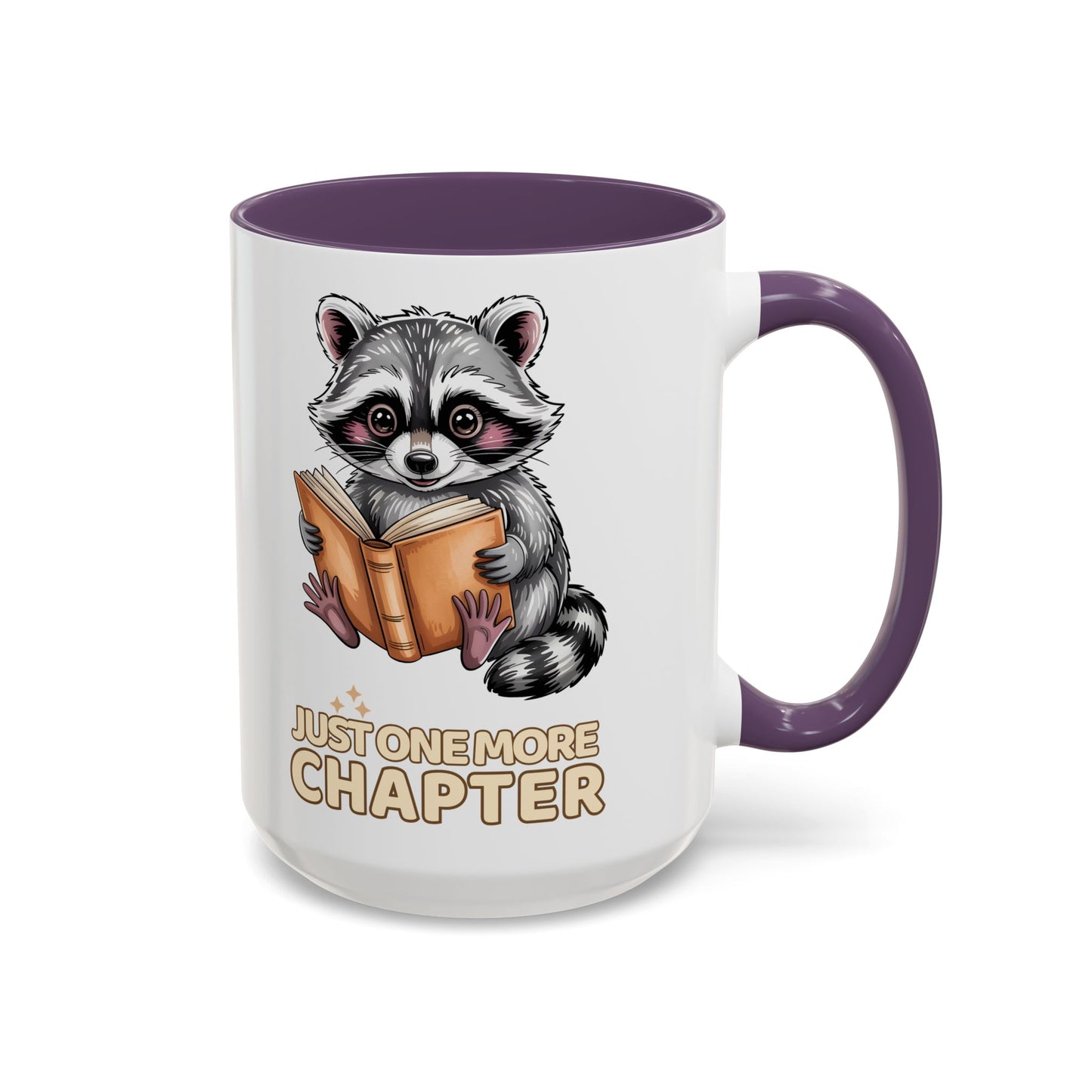 Just One More Chapter Mug – Raccoon Reading Coffee Mug, Book Lover Gift for Teacher or Librarian (11oz / 15oz)- 14792