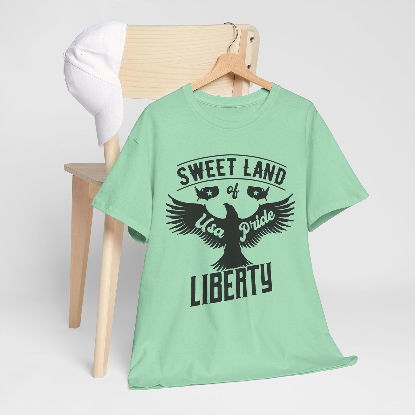 Sweet Land of Liberty Design, Unisex Heavy Cotton Tee: Patriotic T-shirt, Gift for Freedom Lovers, Casual Wear, Independence Day Shirt - 13492