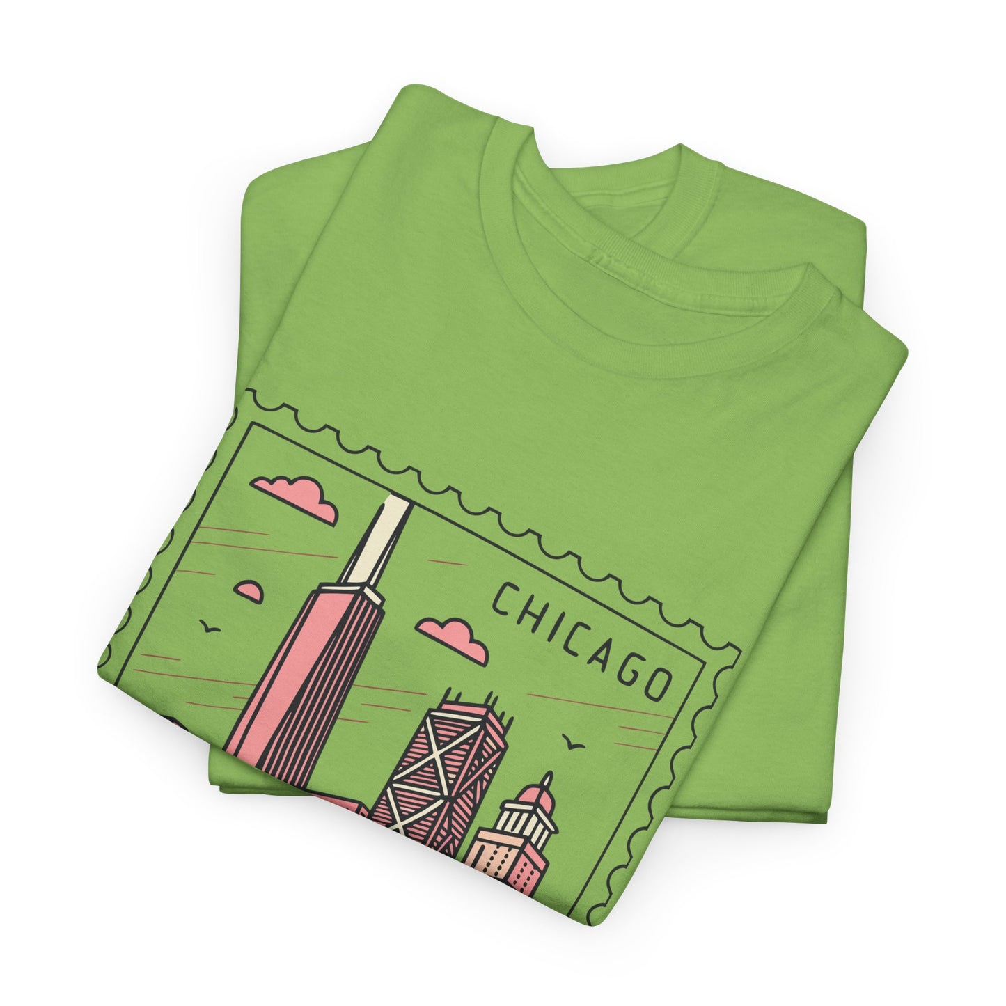 Chicago Skyline Postage Stamp Unisex Heavy Cotton Tee - 12130