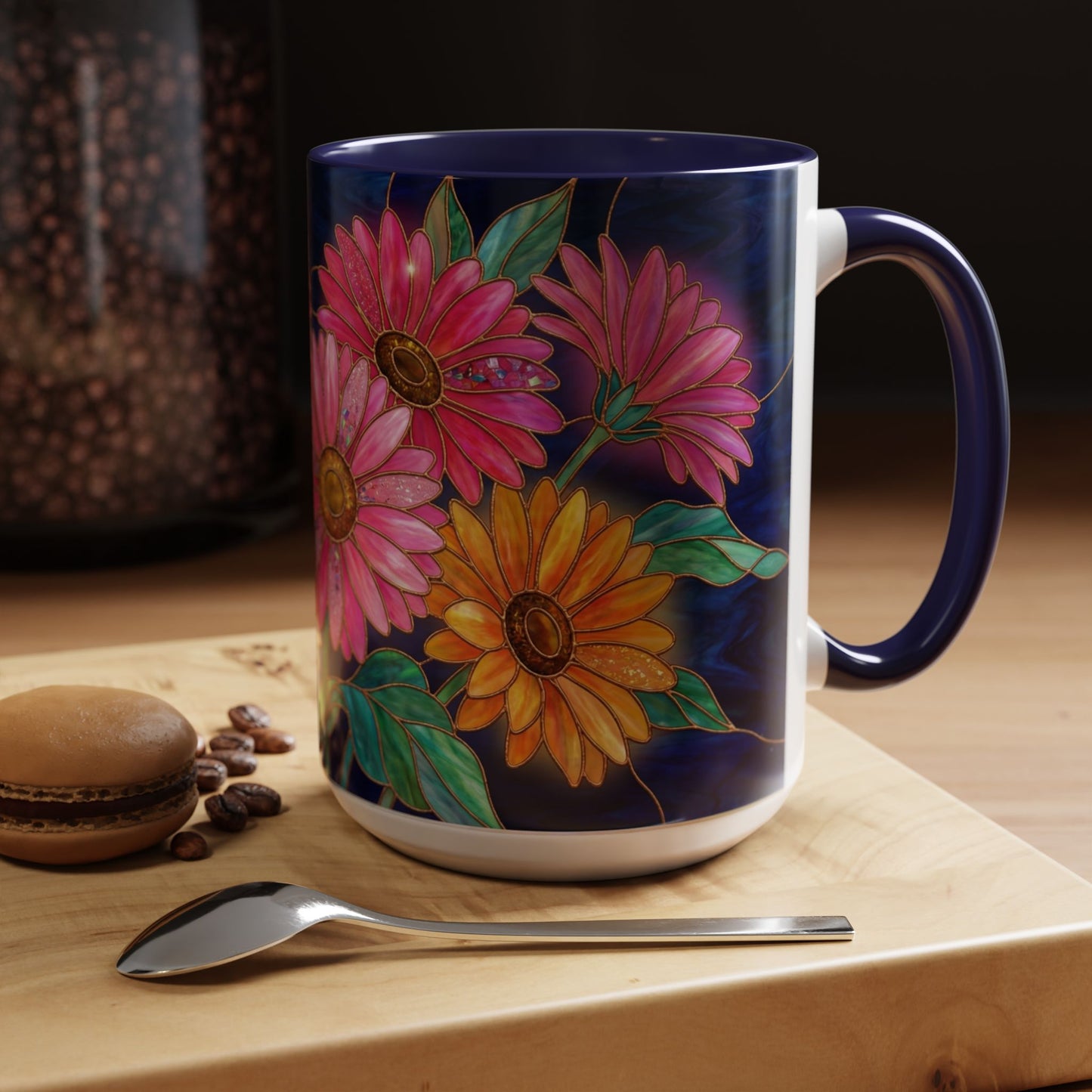 Gerbera Daisy Floral Accent Coffee Mug — Stained Glass Design (11/15 oz) - 14568