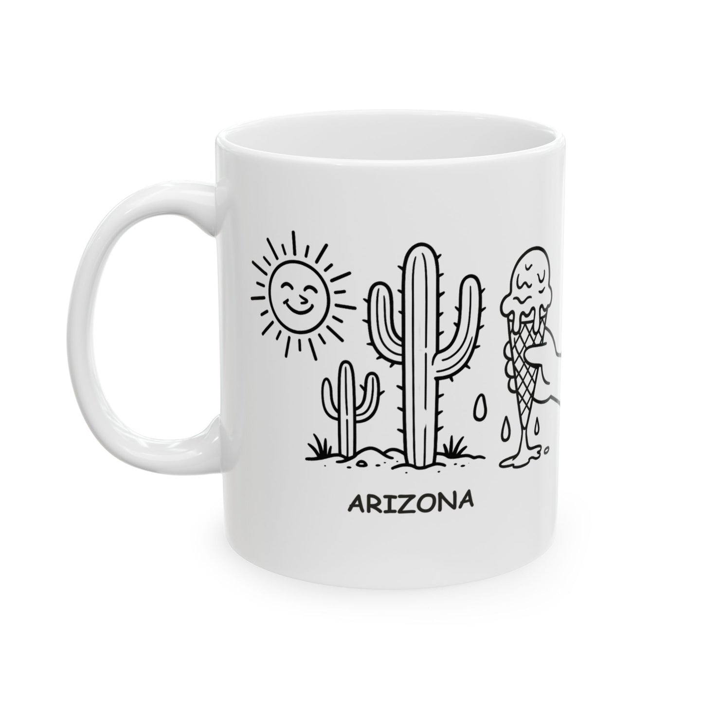 "Welcome to Arizona: Get ready for sunshine, cactus, and an ice cream that melts faster than you can eat it." Ceramic Mug - 13159