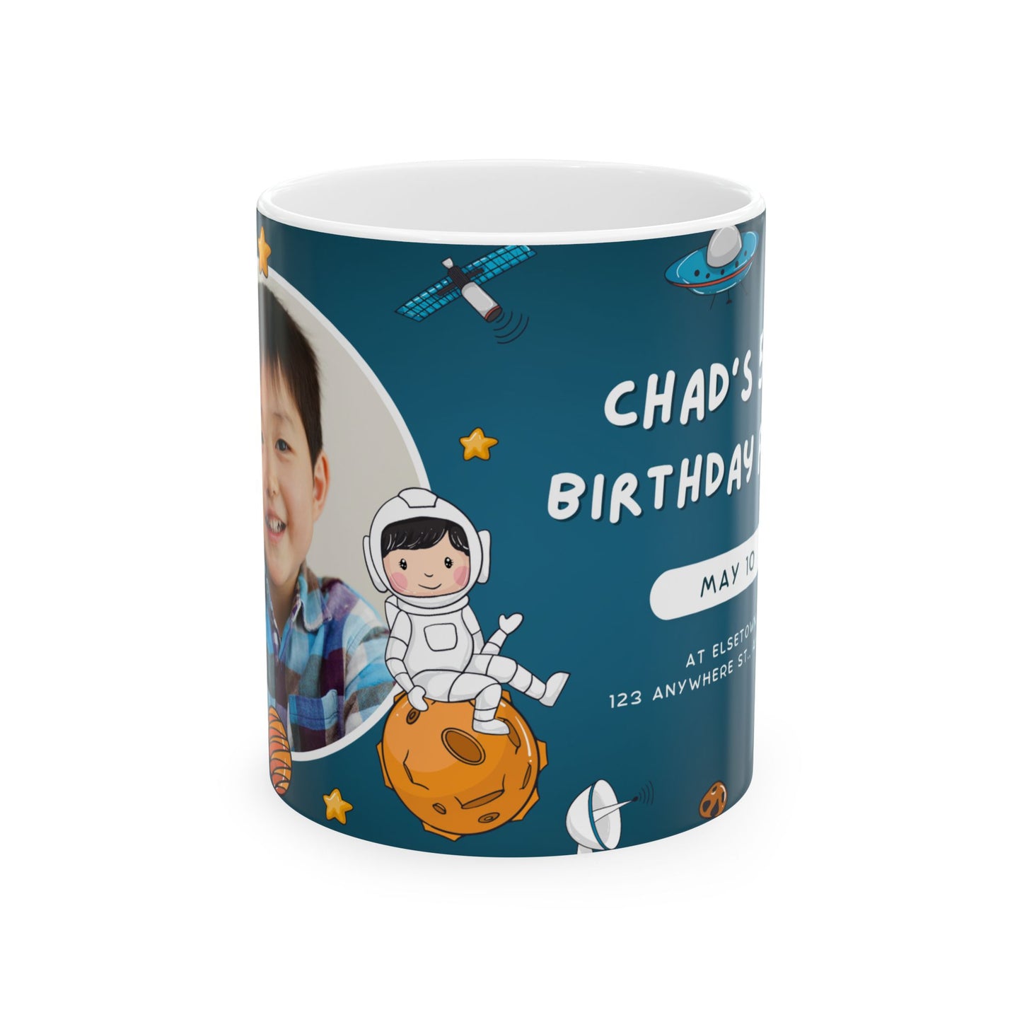 Personalized Space-Themed Ceramic Mug - Birthday Gift, Kids Space Party, Astronaut Design, Custom Coffee Cup, Birthday Celebration - 13978