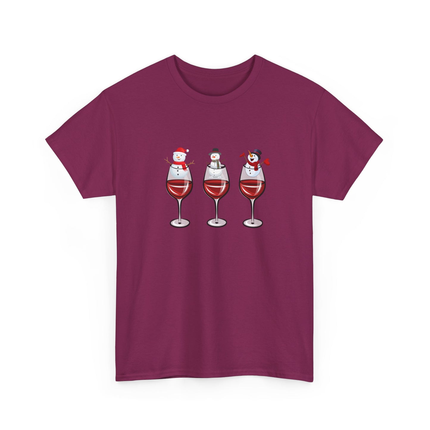 Snowmen & Glass of Wine - Unisex Heavy Cotton Tee