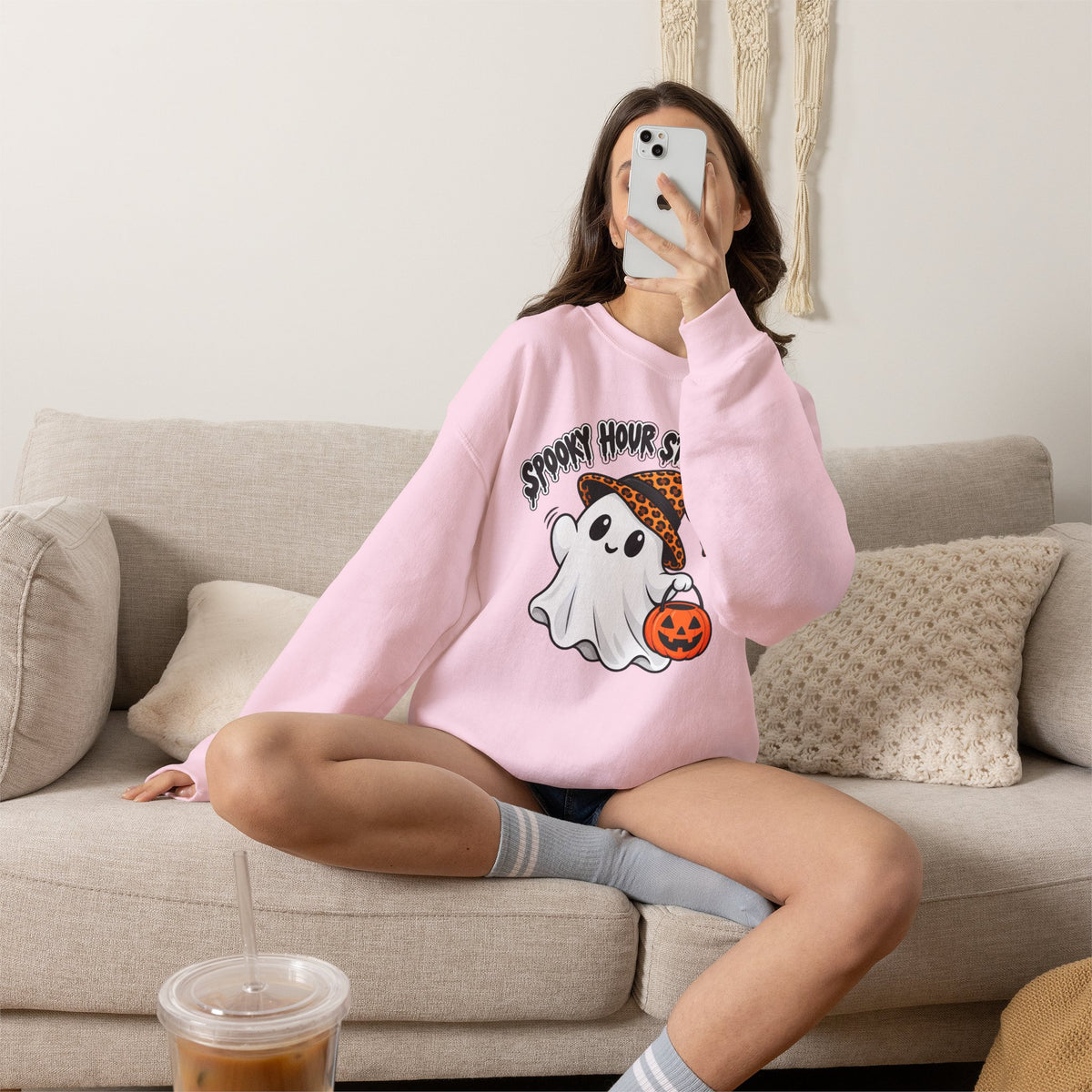 Spooky Hour Starts Now Sweatshirt, Cute Halloween Ghost Crewneck - 14536