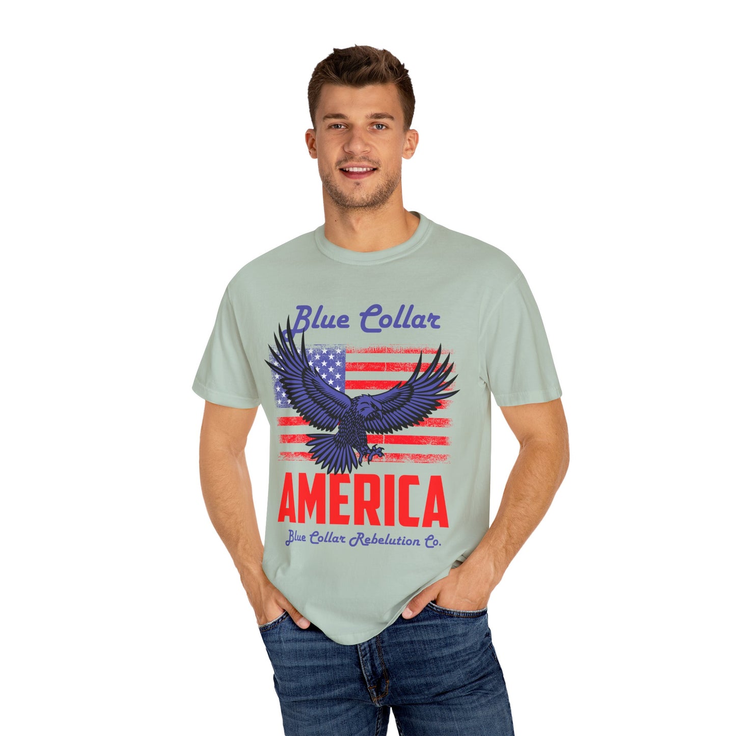 Unisex American Eagle Graphic Tee - Perfect for Patriotic Events, Casual Wear, 4th of July Gatherings, Gifts for Blue Collar Workers - 13695