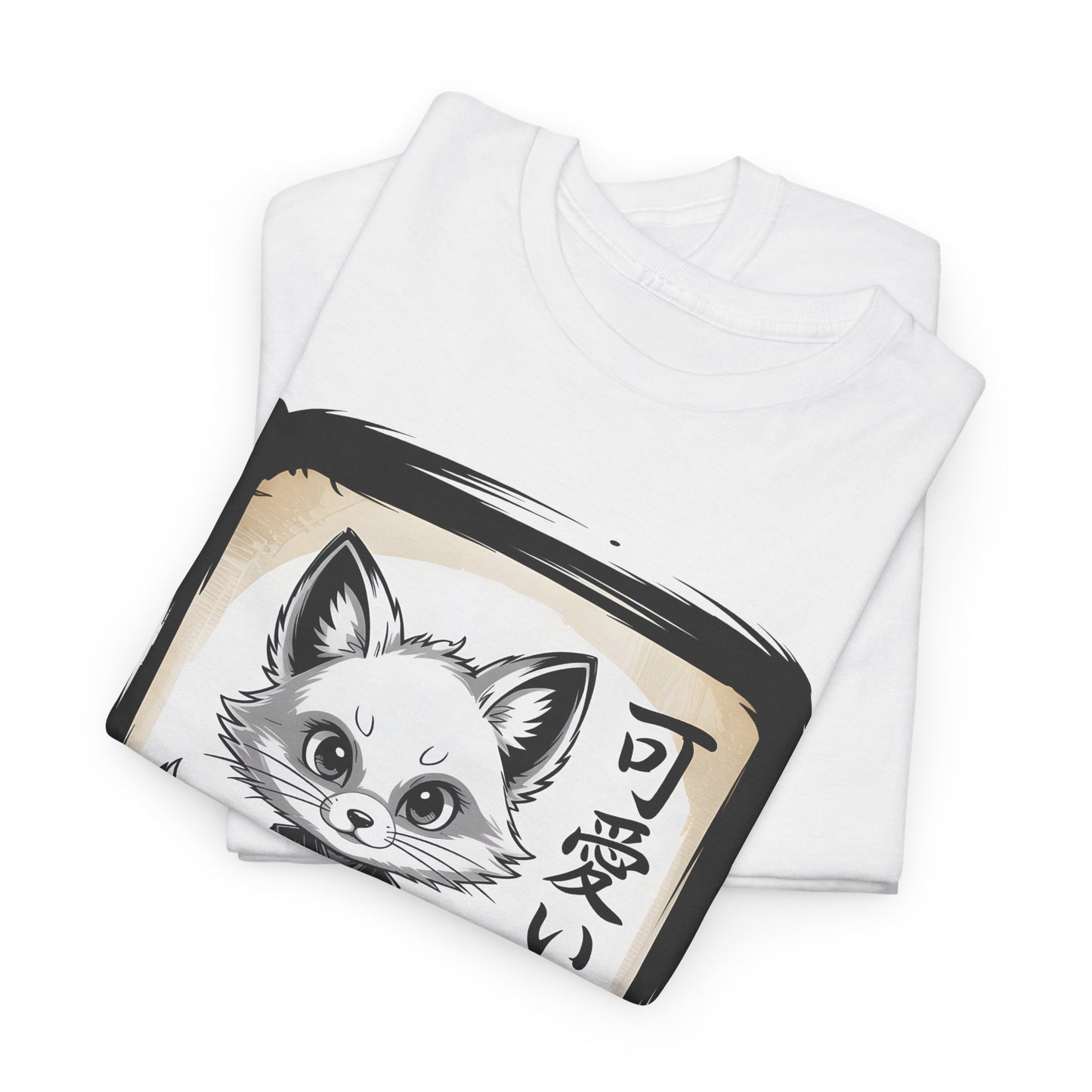 Fox Spirit Tee – Kawaii Fox Samurai with Japanese Calligraphy T-Shirt - 14911
