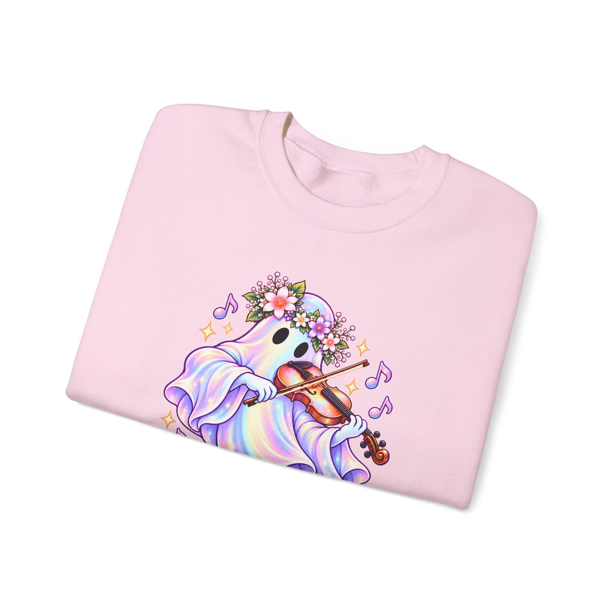 Ghost Violin Sweatshirt — Cute Floral Music Lover Crewneck - 14527