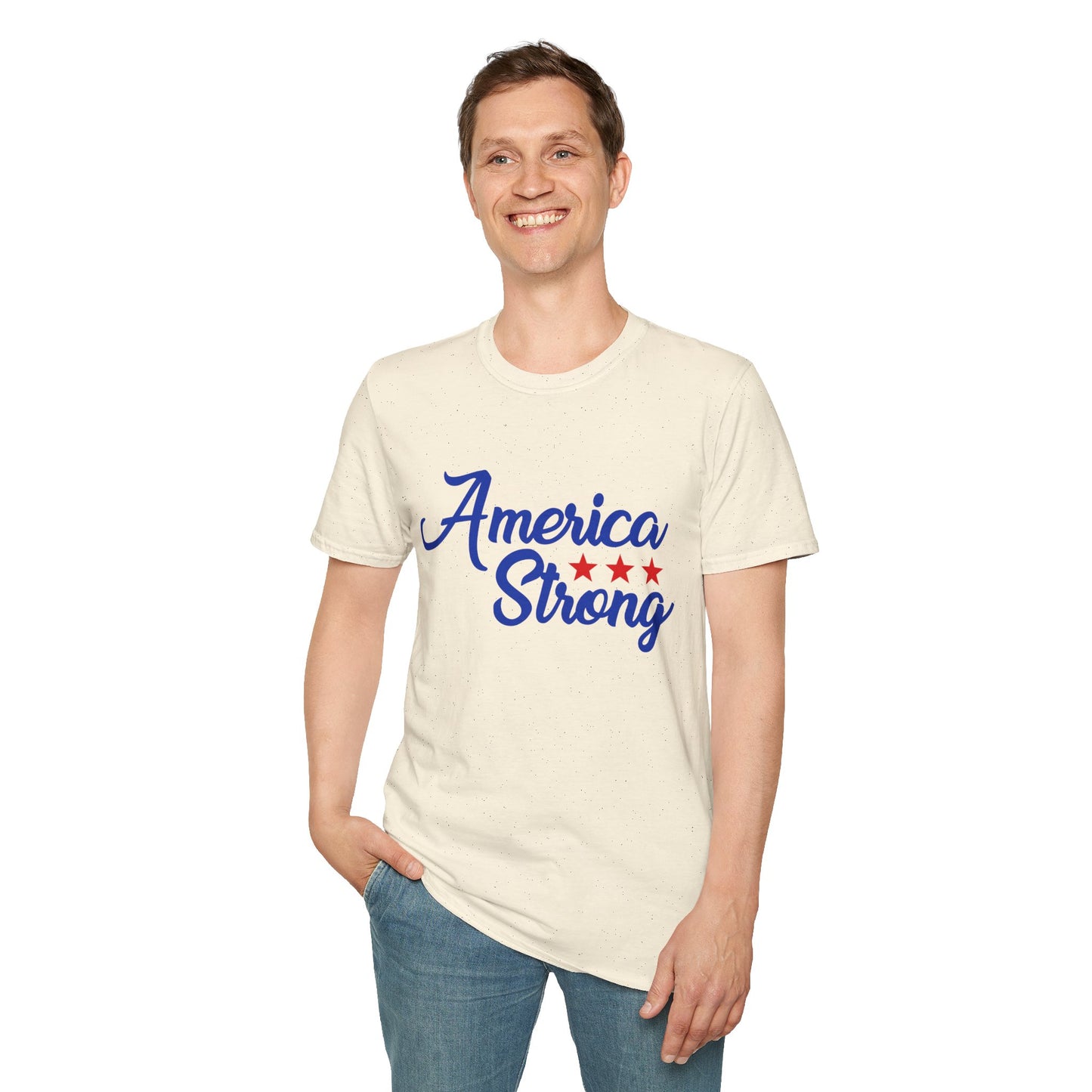 America Strong Unisex Softstyle T-Shirt - Patriotic Tee for BBQs, Memorial Day, 4th of July, Gift for Him/Her, Casual Wear - 13694